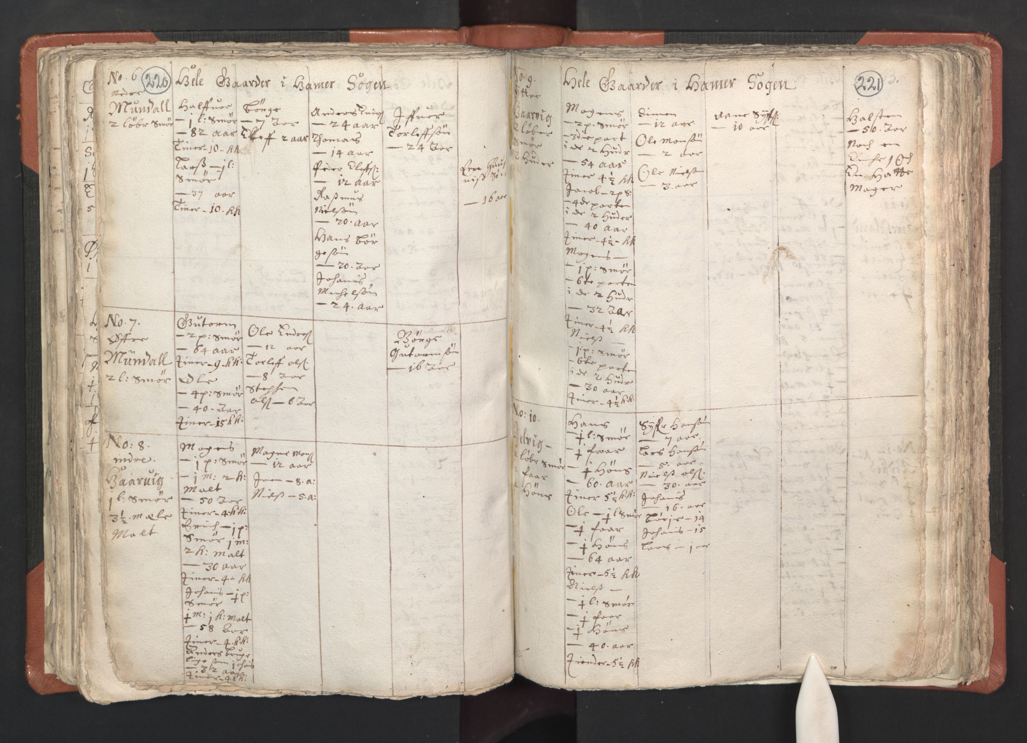 RA, Vicar's Census 1664-1666, no. 22: Nordhordland deanery, 1664-1666, p. 220-221