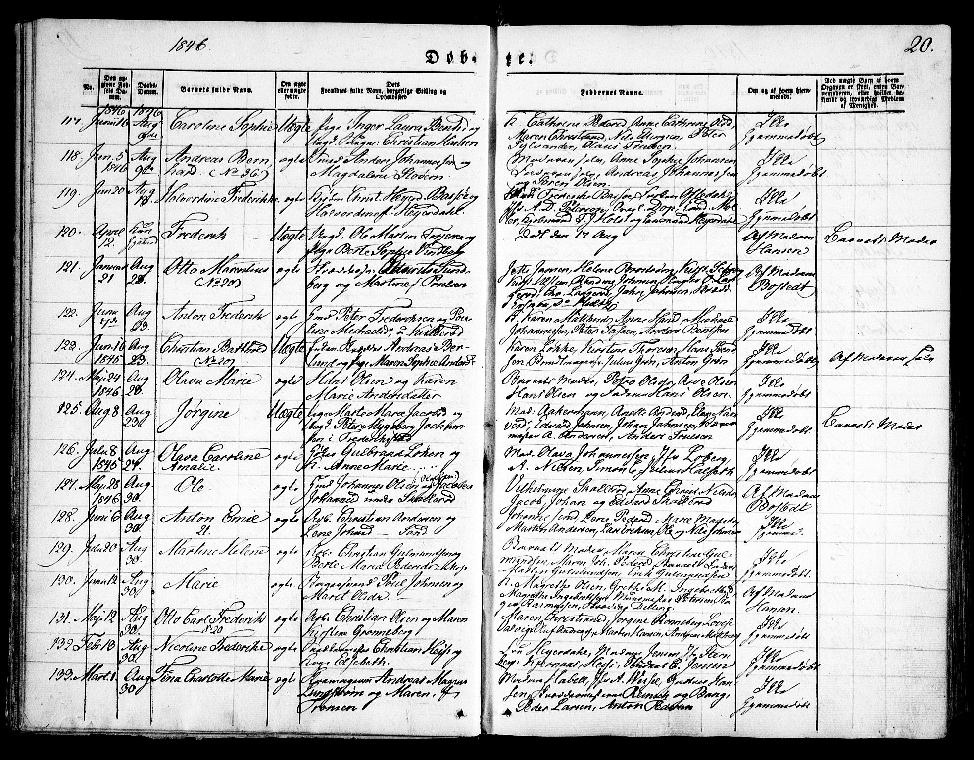 Moss prestekontor Kirkebøker, SAO/A-2003/F/Fa/L0007: Parish register (official) no. I 7, 1845-1851, p. 20