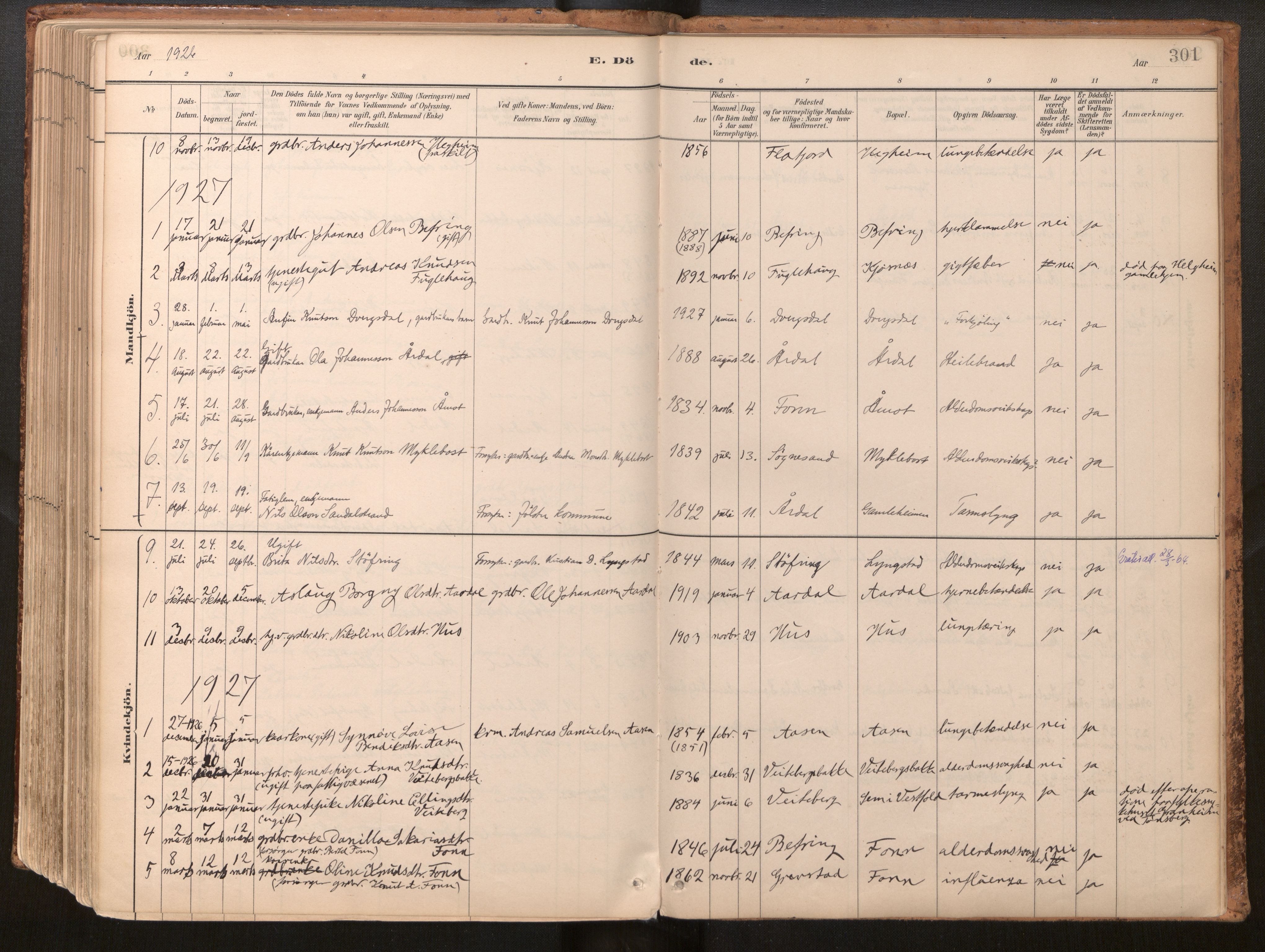 Jølster sokneprestembete, SAB/A-80701/H/Haa/Haac/L0001: Parish register (official) no. C 1, 1882-1928, p. 301