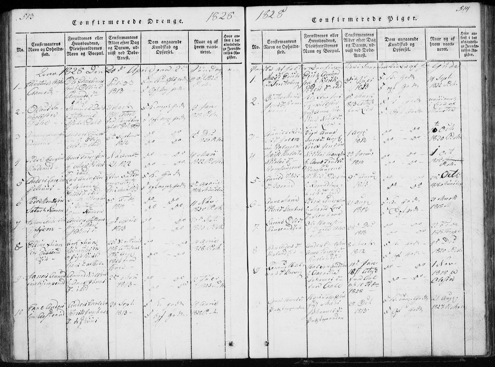 Modum kirkebøker, AV/SAKO-A-234/G/Ga/L0002: Parish register (copy) no. I 2, 1824-1832, p. 513-514