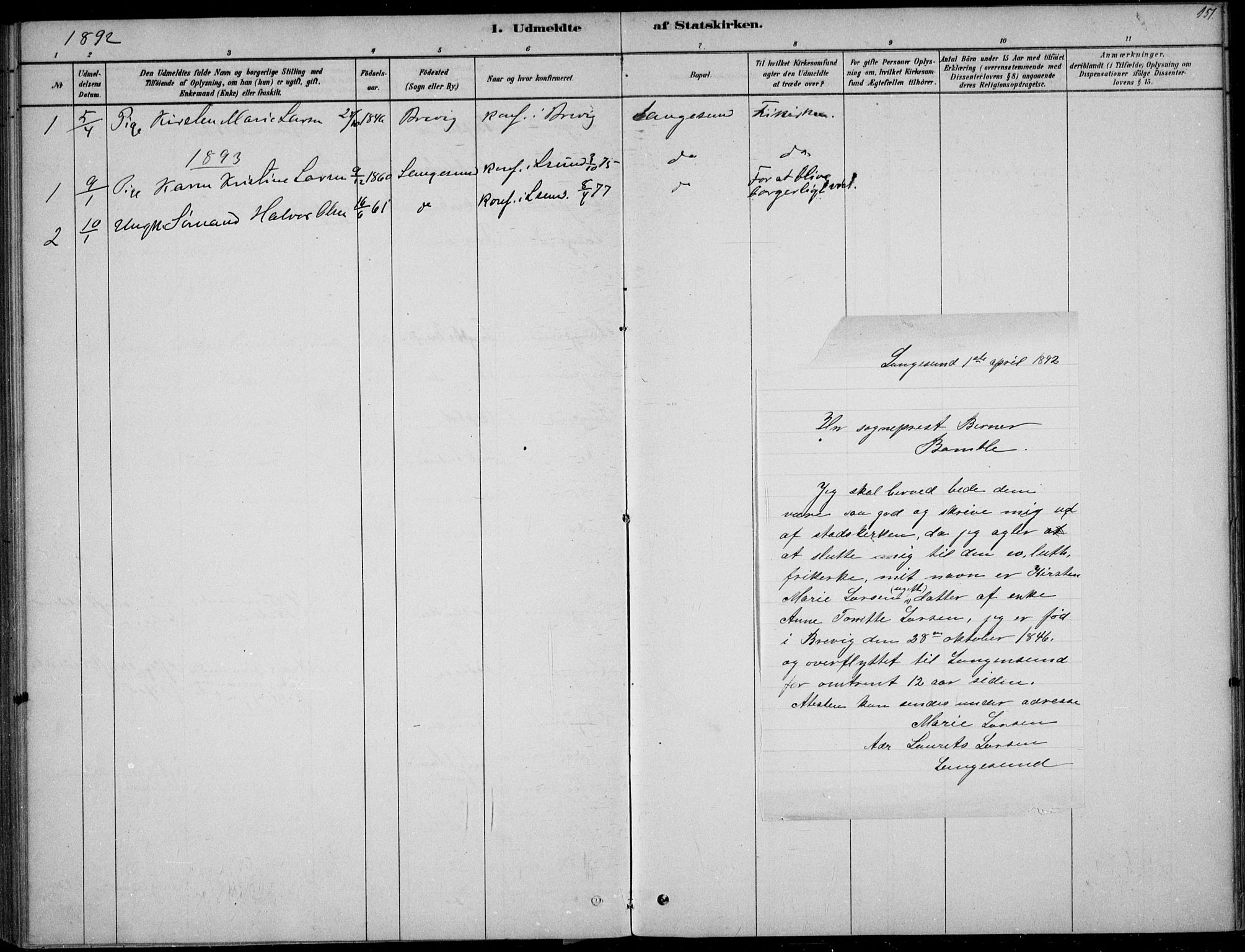 Langesund kirkebøker, SAKO/A-280/F/Fa/L0002: Parish register (official) no. 2, 1878-1892, p. 151