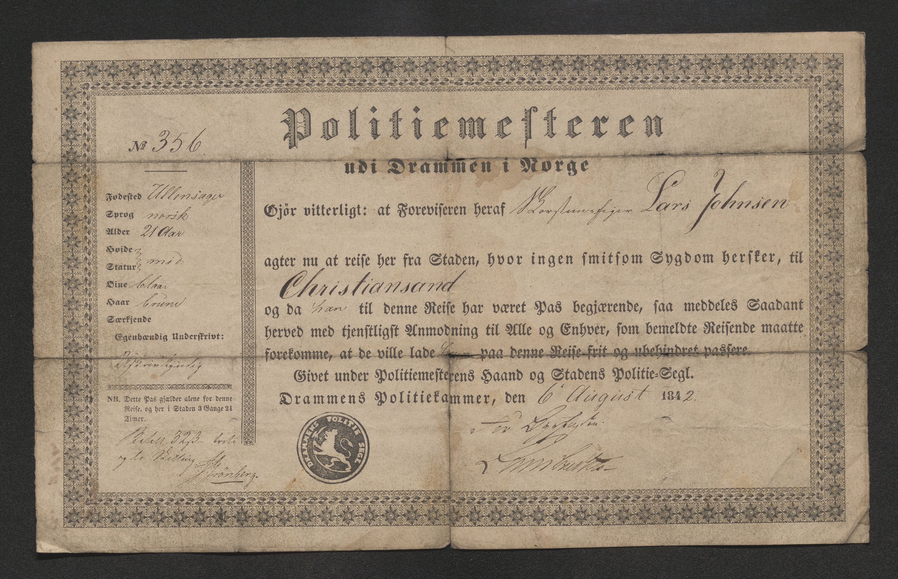 Drammen politikammer, AV/SAKO-A-623/I/Ia/Iab/L0007: Innleverte pass, 1843-1844, p. 35