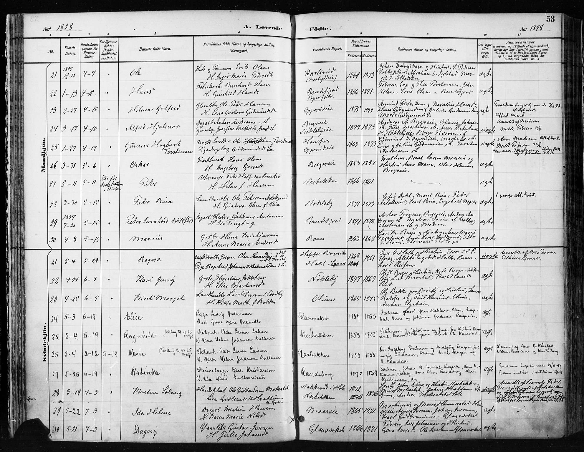 Jevnaker prestekontor, AV/SAH-PREST-116/H/Ha/Haa/L0009: Parish register (official) no. 9, 1891-1901, p. 53