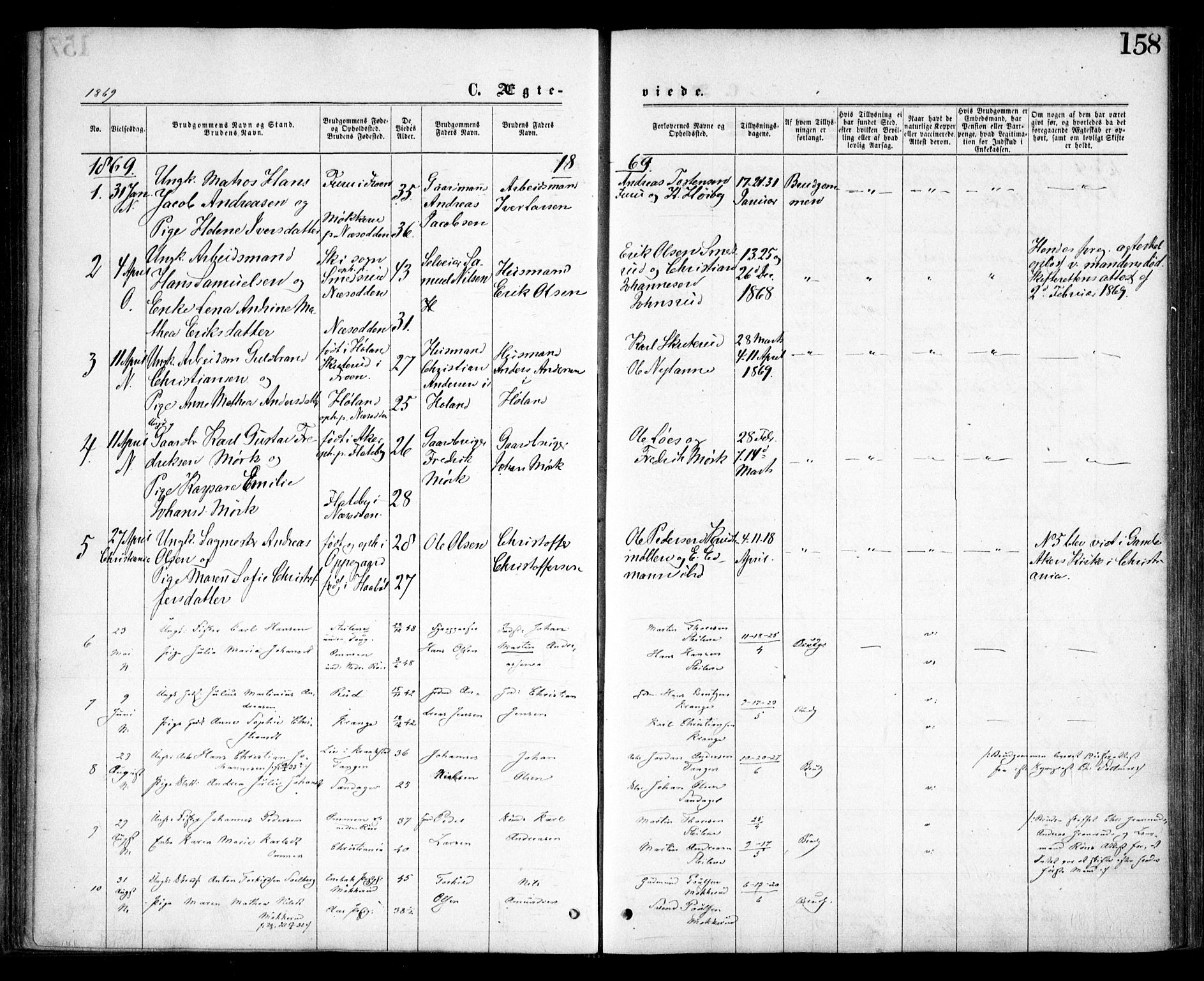 Nesodden prestekontor Kirkebøker, SAO/A-10013/F/Fa/L0008: Parish register (official) no. I 8, 1869-1879, p. 158