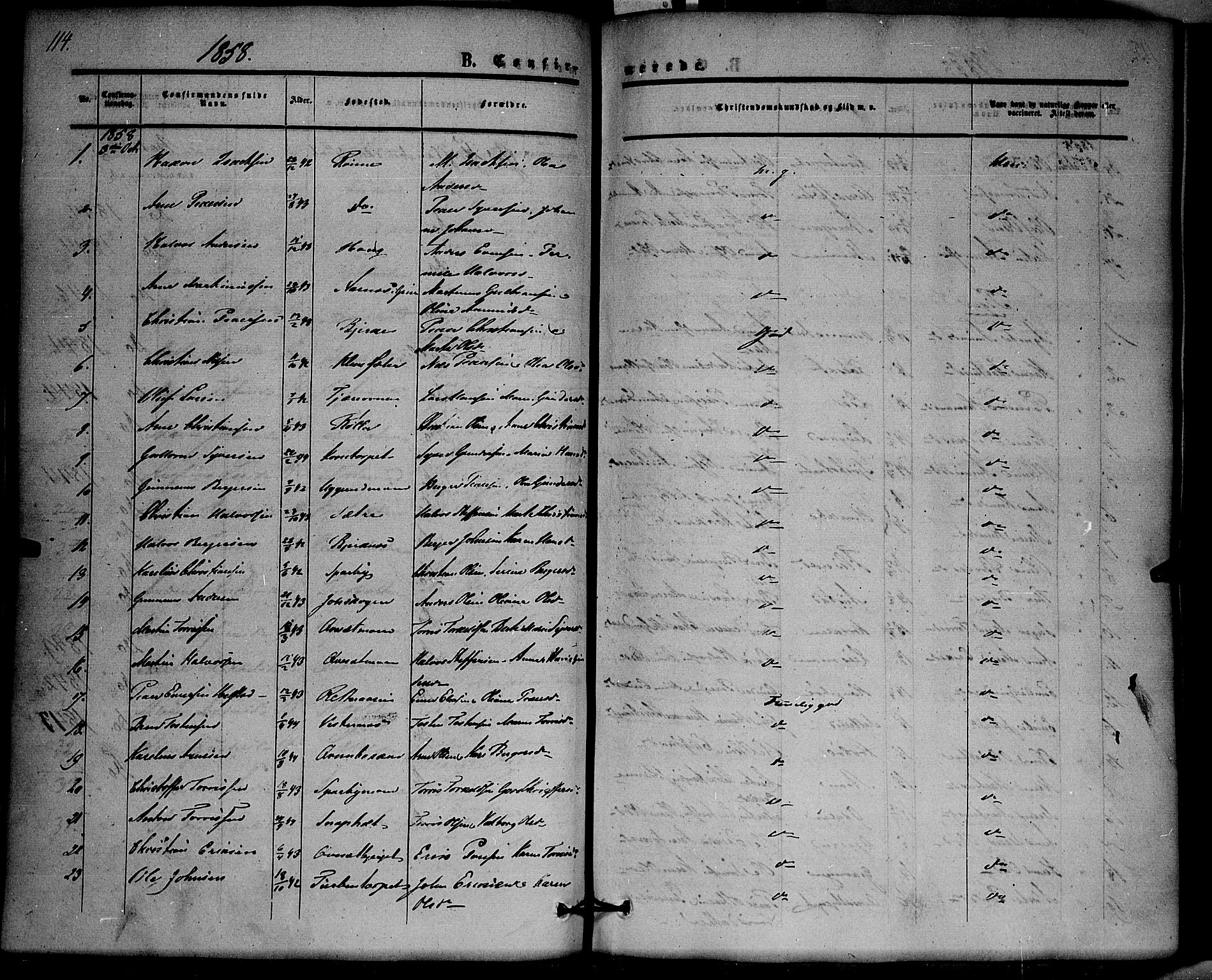 Hof prestekontor, SAH/PREST-038/H/Ha/Haa/L0008: Parish register (official) no. 8, 1849-1861, p. 114