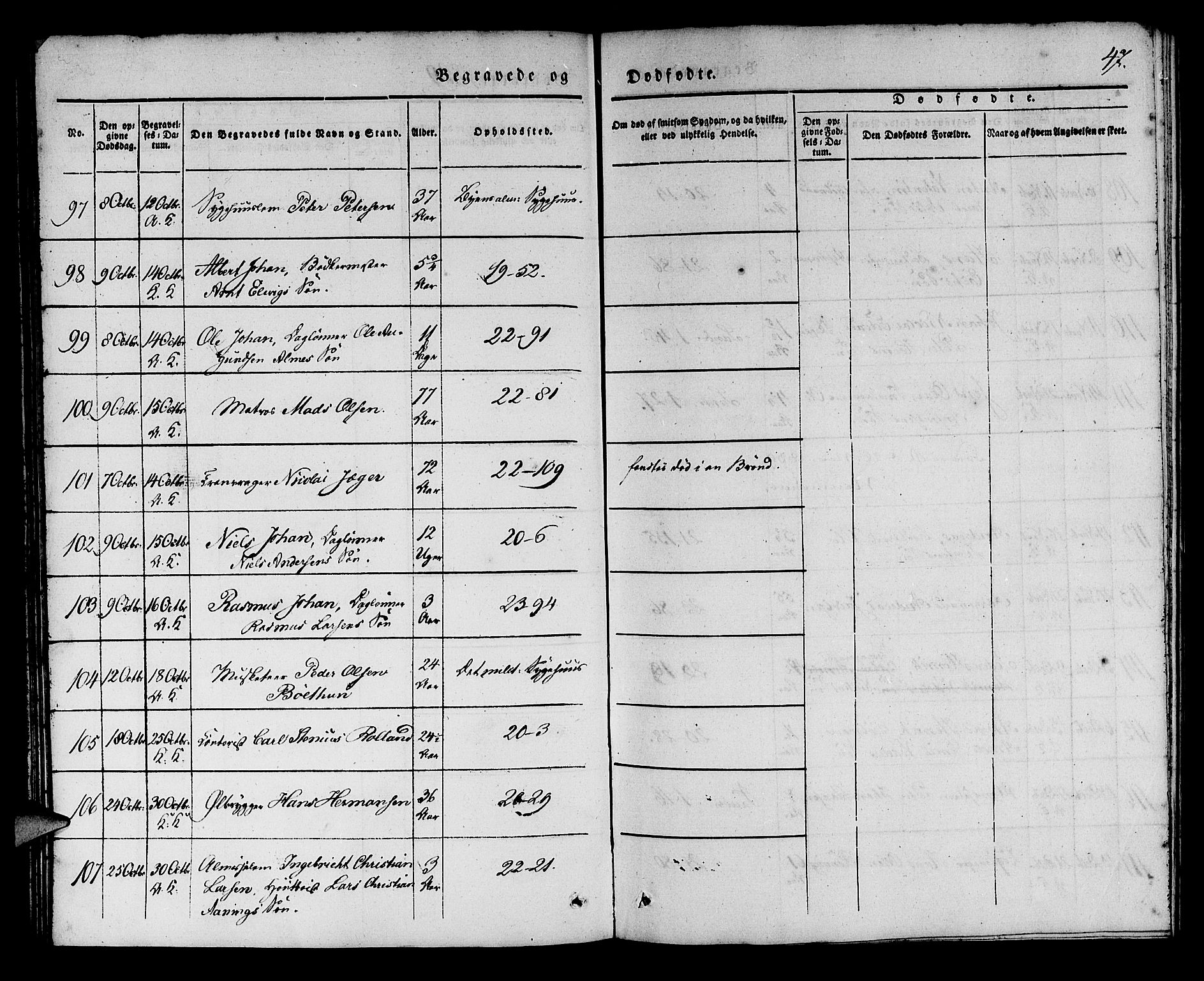 Korskirken sokneprestembete, AV/SAB-A-76101/H/Haa/L0043: Parish register (official) no. E 1, 1834-1848, p. 47