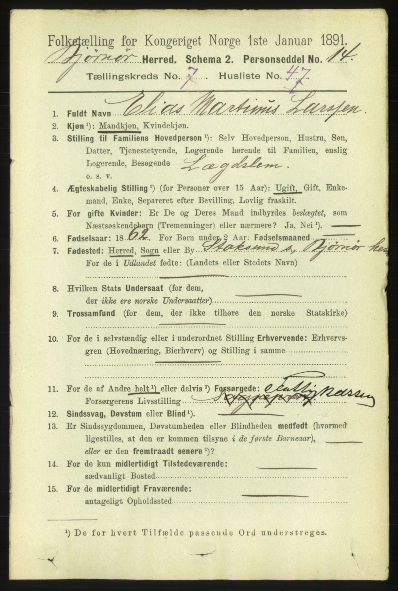 RA, 1891 census for 1632 Bjørnør, 1891, p. 3311