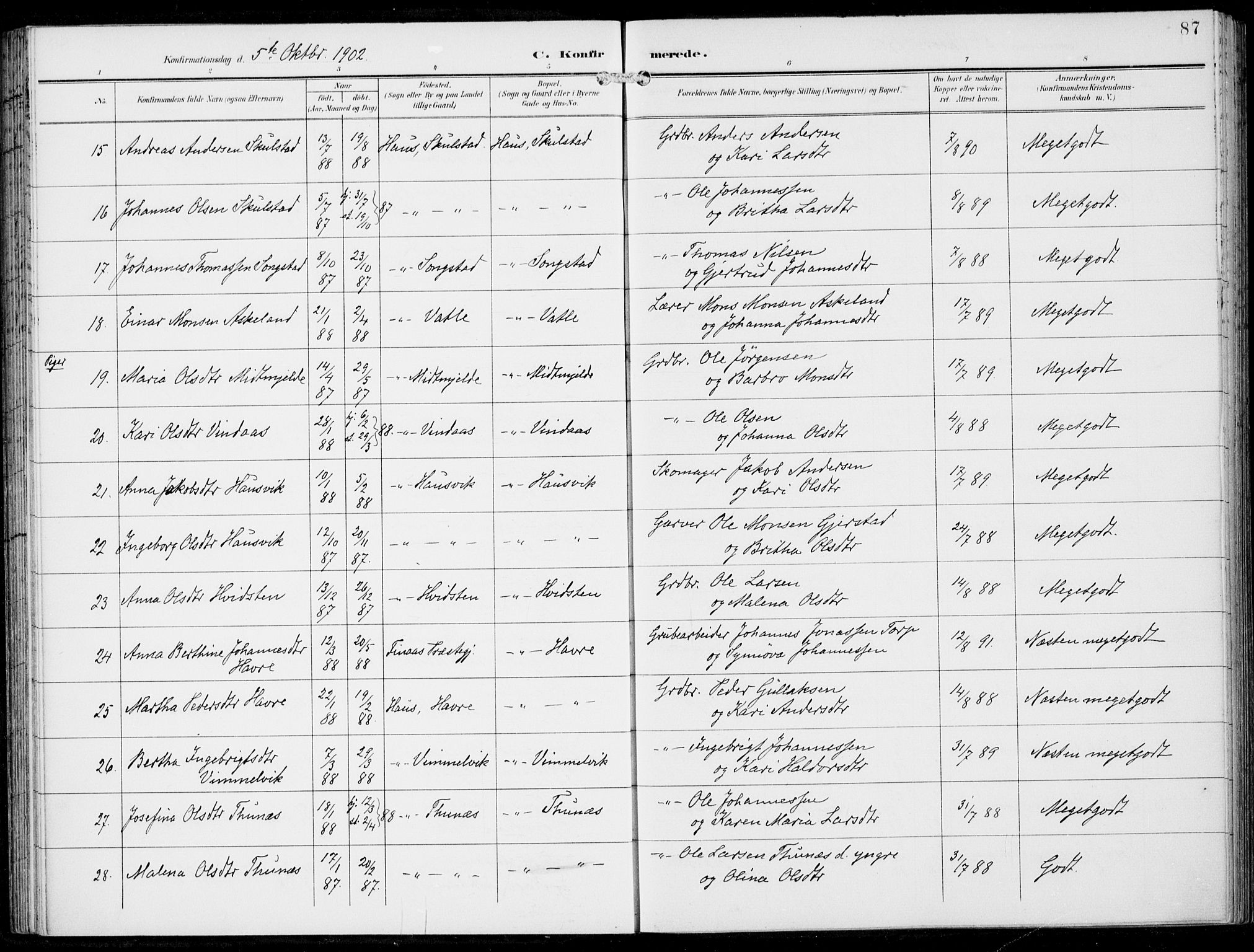 Haus sokneprestembete, SAB/A-75601/H/Haa: Parish register (official) no. B  2, 1899-1912, p. 87