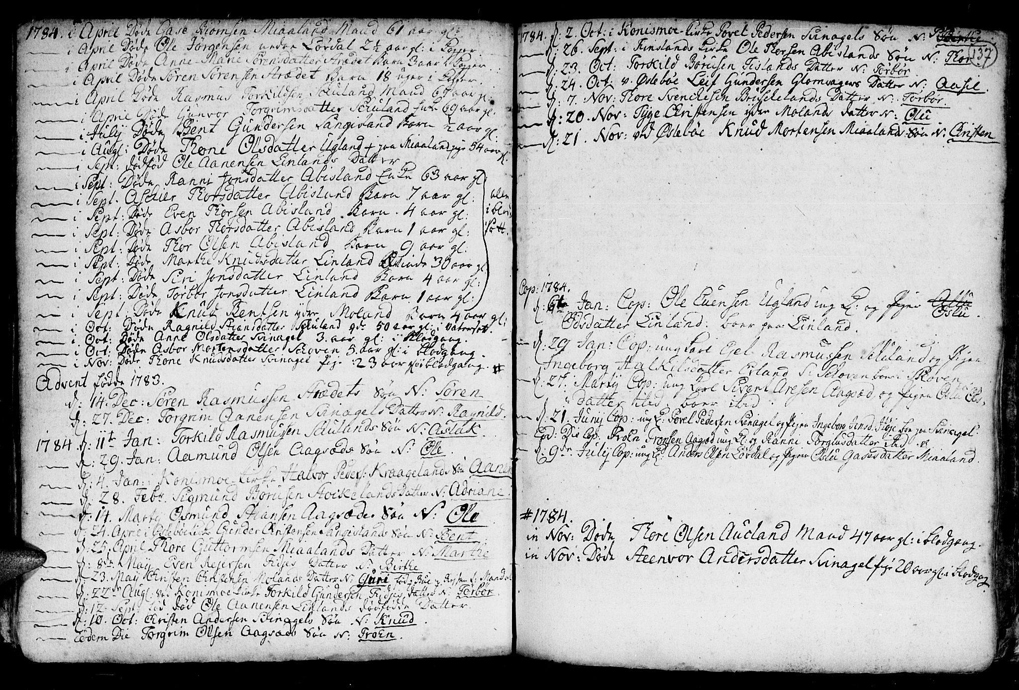 Holum sokneprestkontor, SAK/1111-0022/F/Fb/Fba/L0001: Parish register (copy) no. B 1 /3, 1770-1802, p. 137