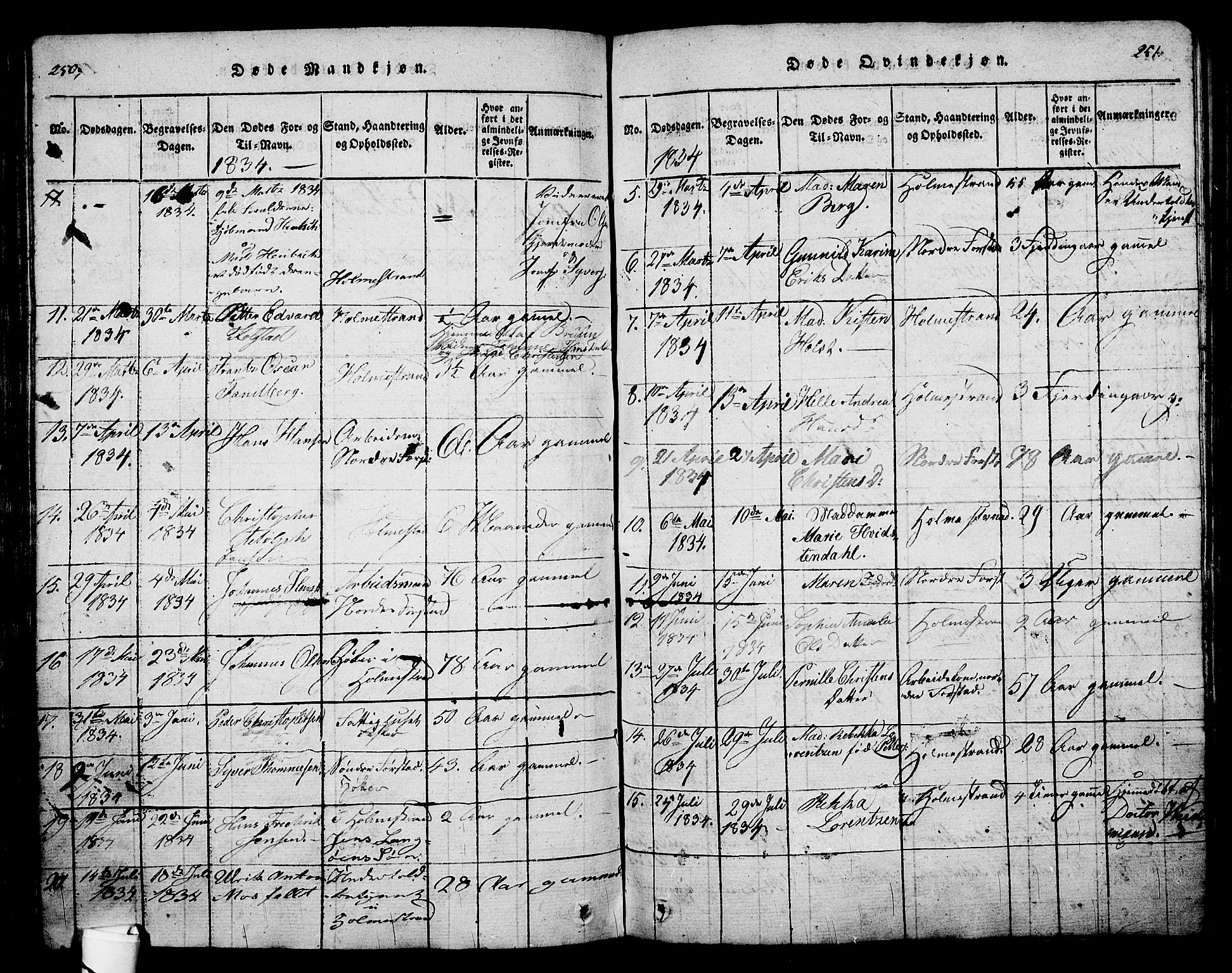 Holmestrand kirkebøker, AV/SAKO-A-346/G/Ga/L0001: Parish register (copy) no. 1, 1814-1848, p. 250-251