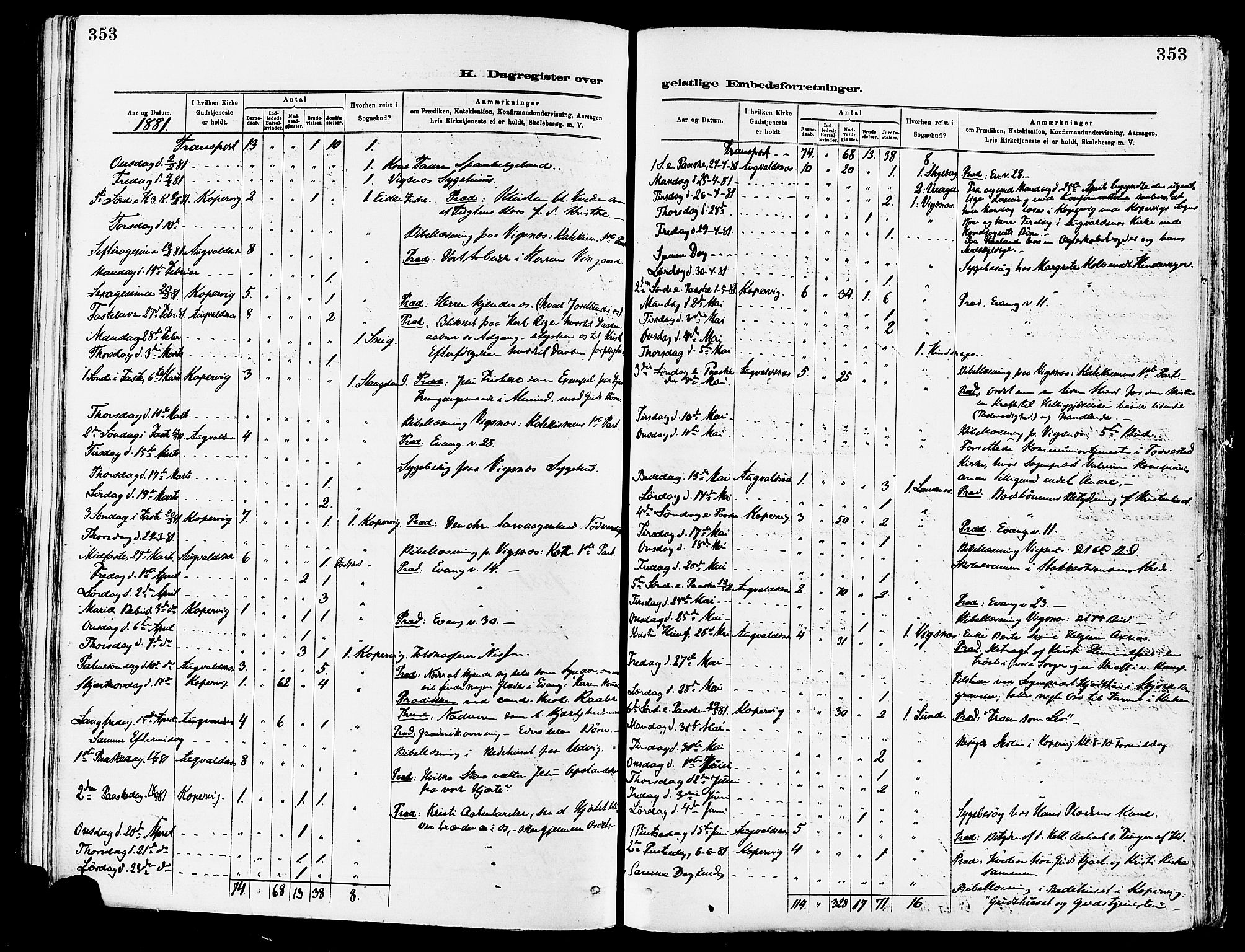 Avaldsnes sokneprestkontor, AV/SAST-A -101851/H/Ha/Haa/L0015: Parish register (official) no. A 15, 1880-1906, p. 353