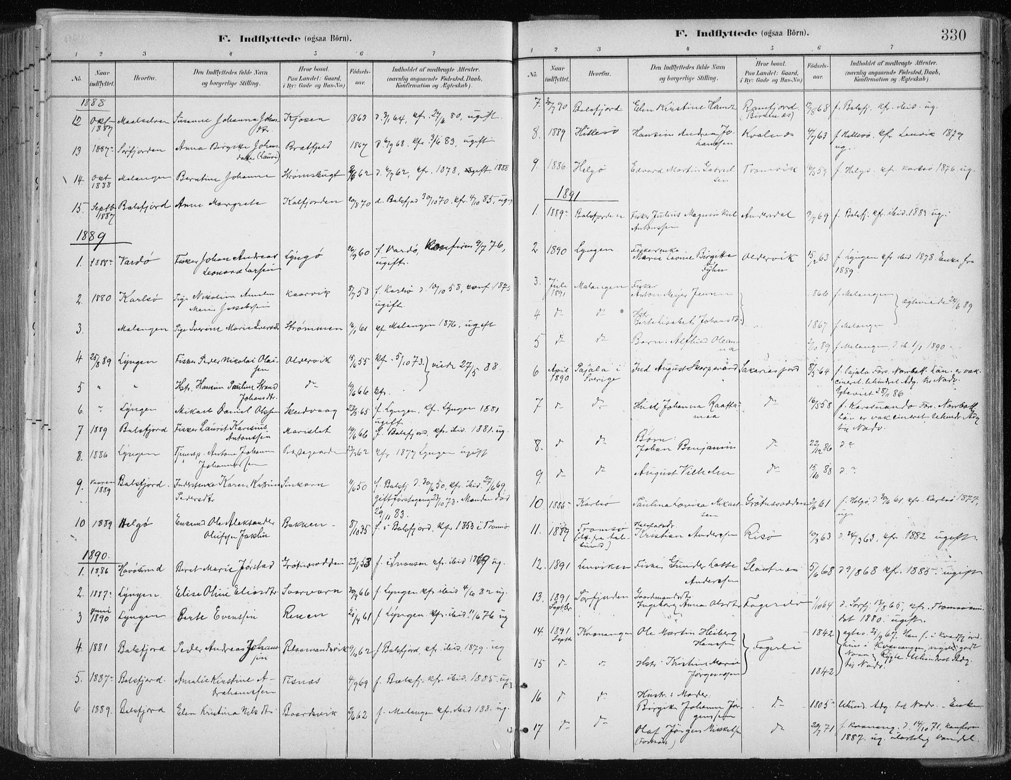 Tromsøysund sokneprestkontor, SATØ/S-1304/G/Ga/L0005kirke: Parish register (official) no. 5, 1888-1896, p. 330