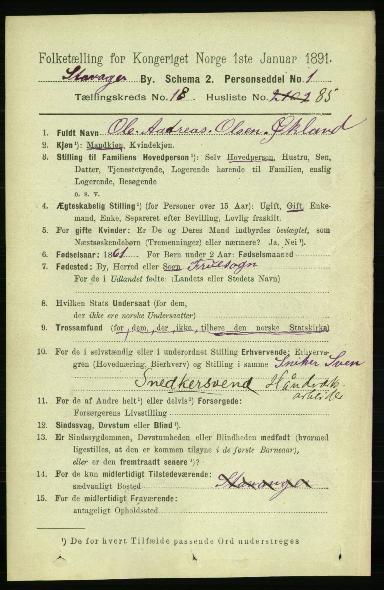 RA, 1891 census for 1103 Stavanger, 1891, p. 22418