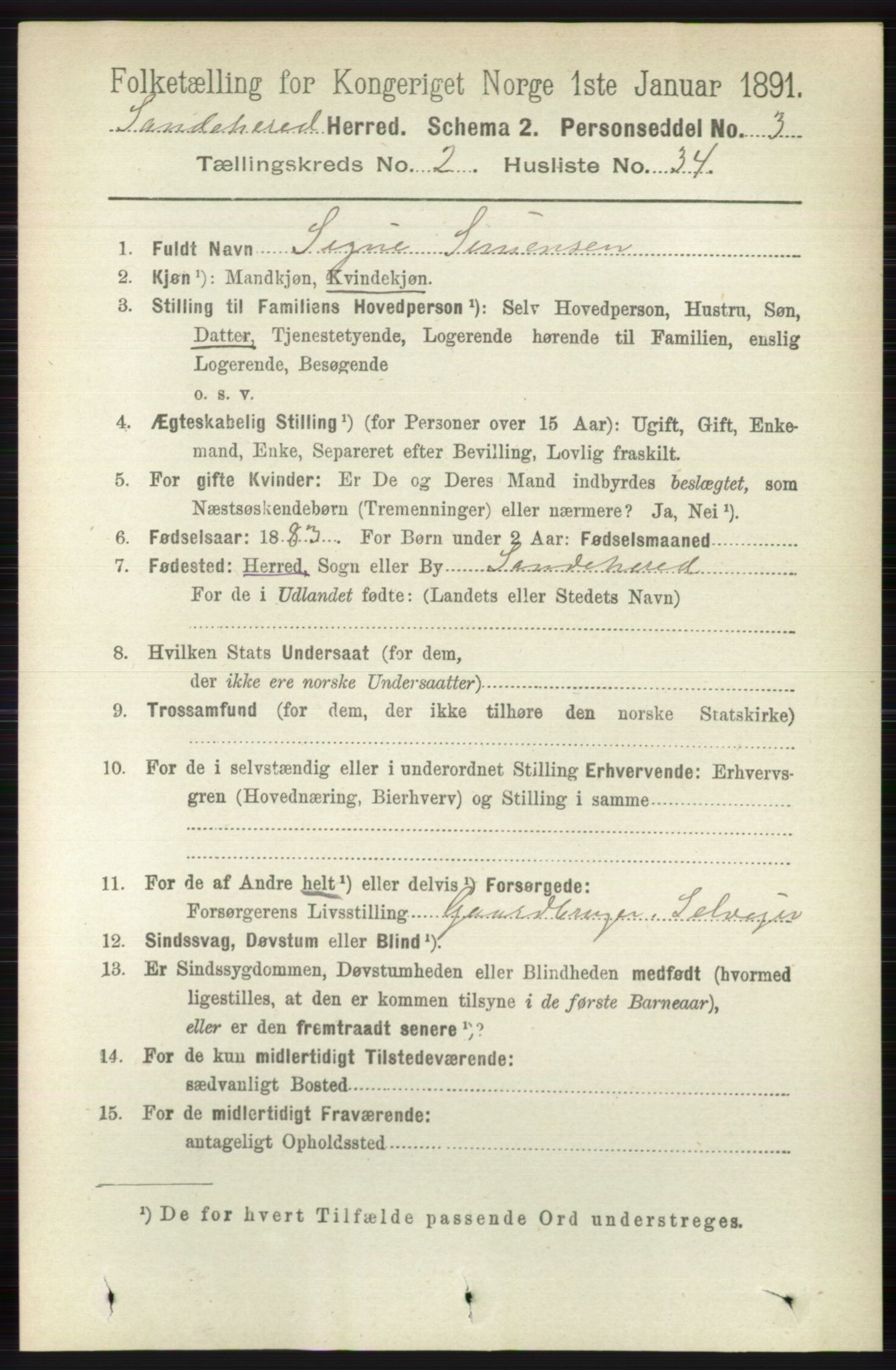 RA, 1891 census for 0724 Sandeherred, 1891, p. 1225