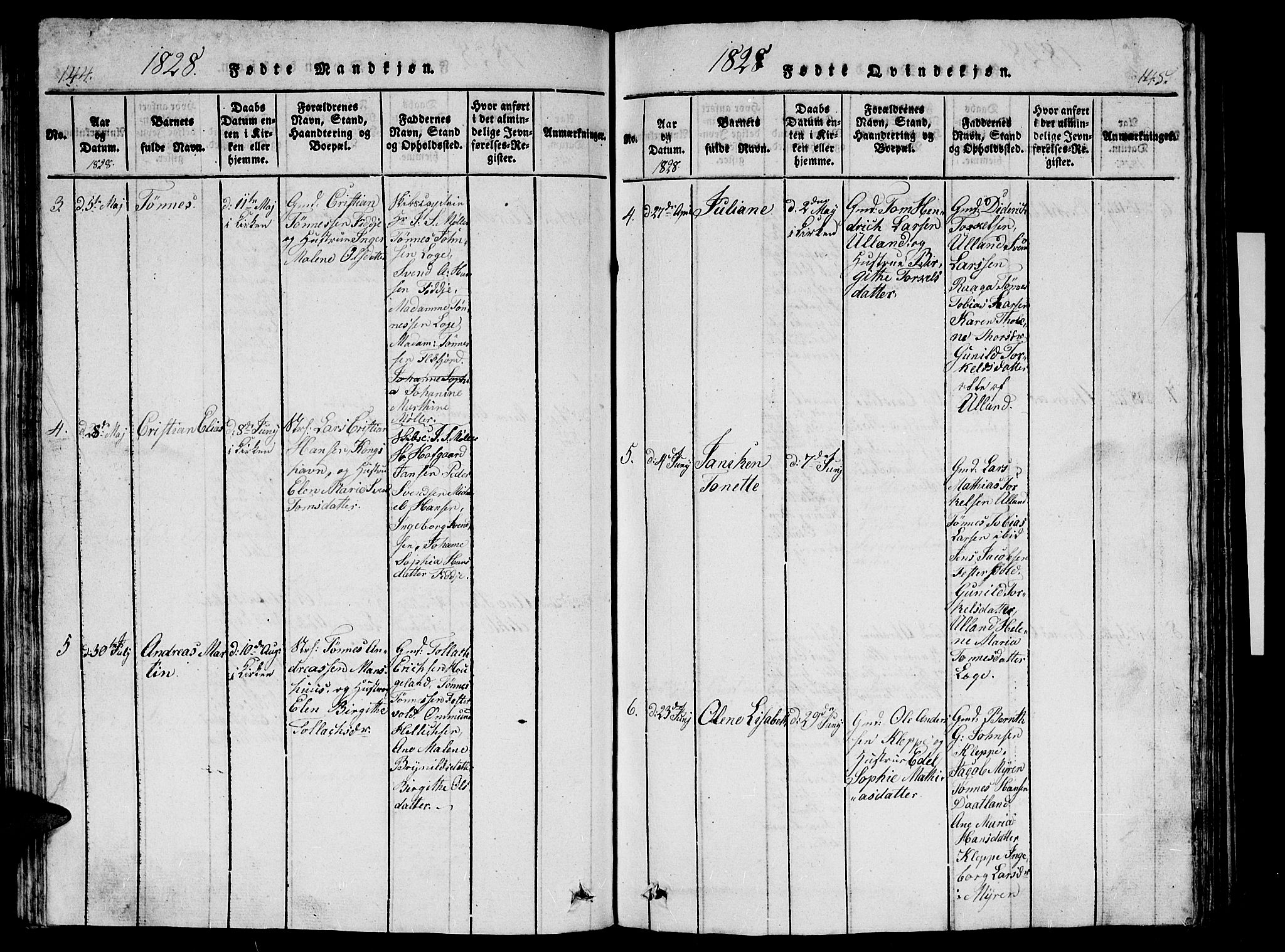 Flekkefjord sokneprestkontor, AV/SAK-1111-0012/F/Fb/Fbb/L0001: Parish register (copy) no. B 1, 1815-1830, p. 144-145