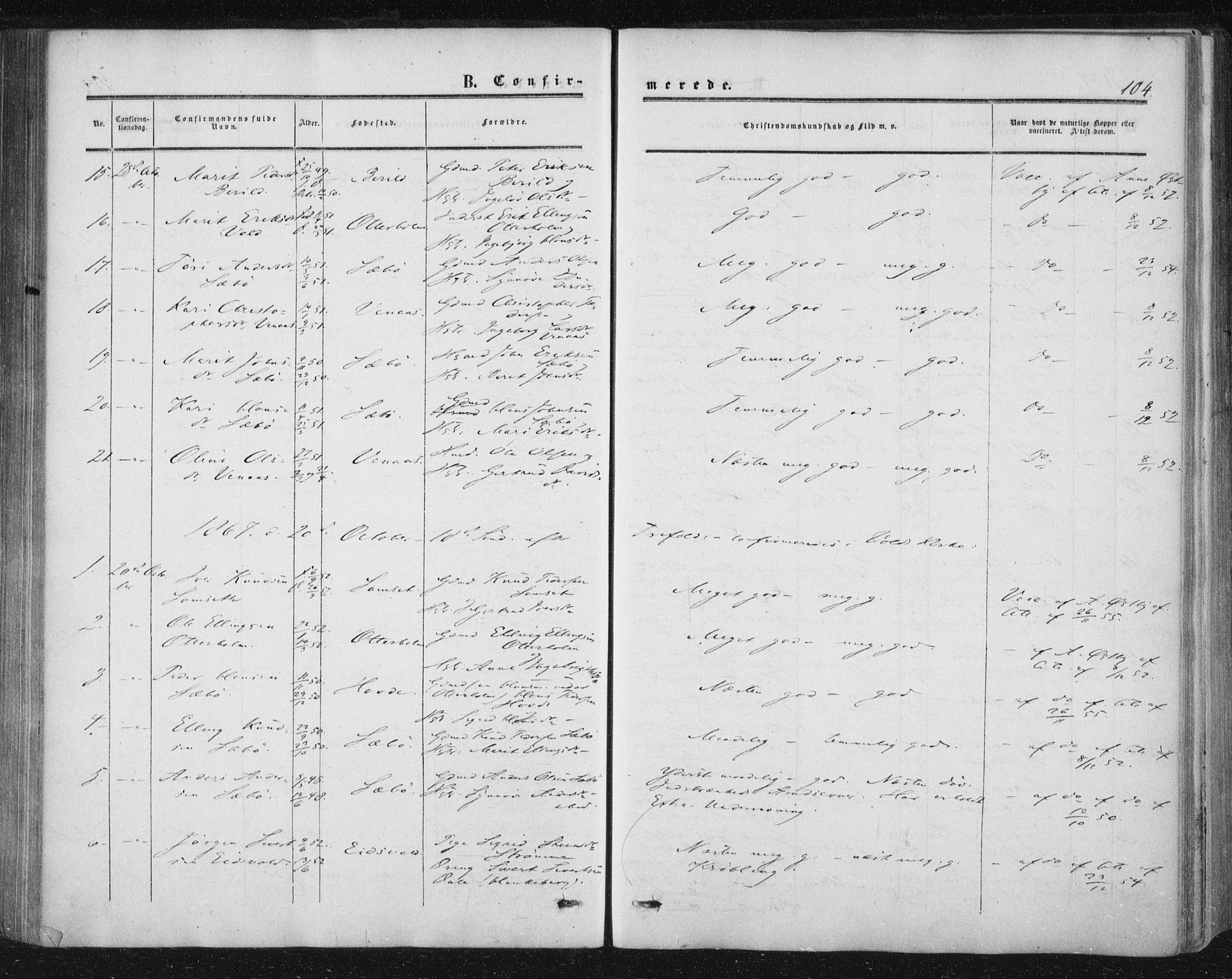 Ministerialprotokoller, klokkerbøker og fødselsregistre - Møre og Romsdal, AV/SAT-A-1454/543/L0562: Parish register (official) no. 543A02, 1854-1884, p. 104