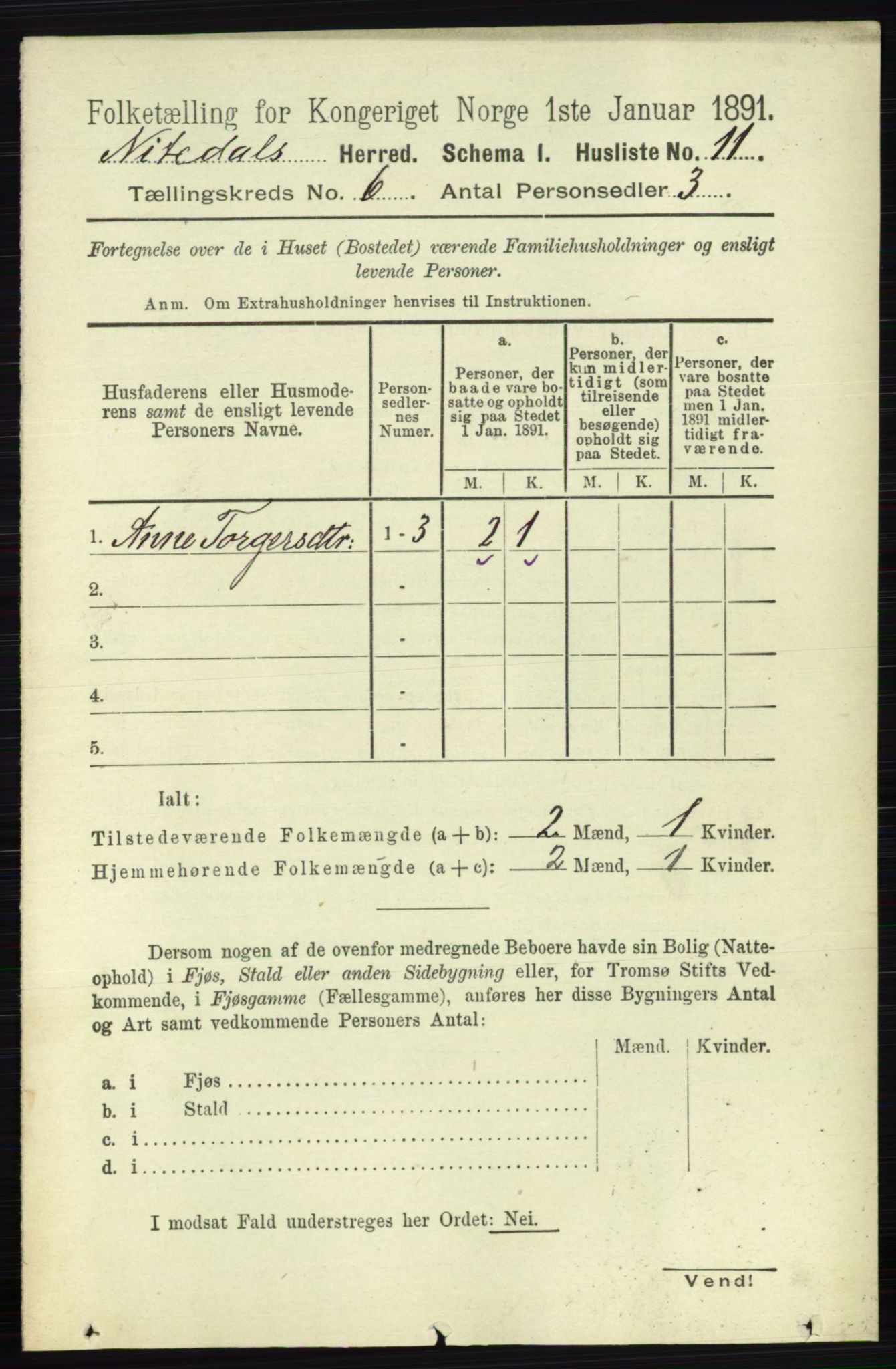 RA, 1891 census for 0233 Nittedal, 1891, p. 2550