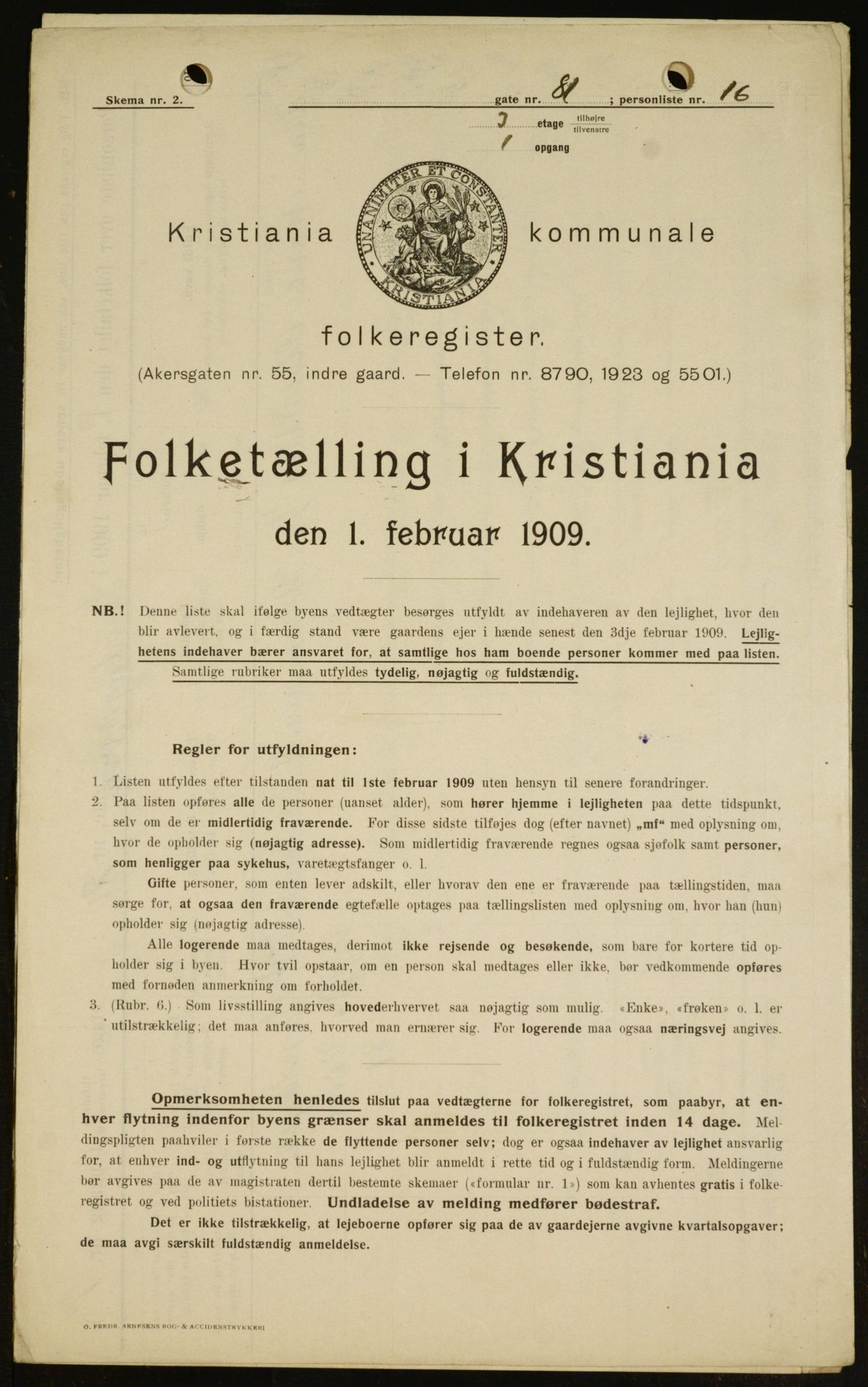 OBA, Municipal Census 1909 for Kristiania, 1909, p. 79445