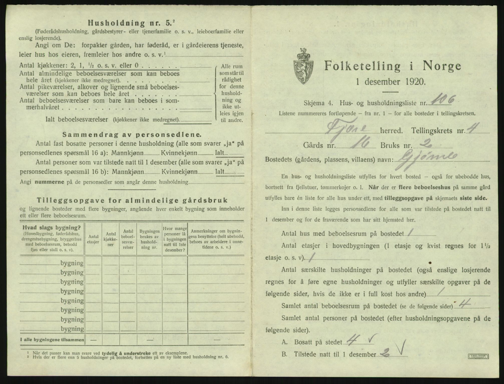 SAK, 1920 census for Fjære, 1920, p. 1007