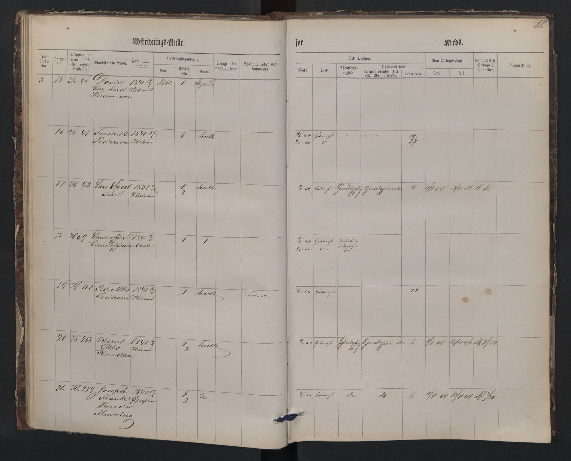 Holmestrand innrulleringskontor, AV/SAKO-A-1151/G/Gb/L0001: Utskrivningsrulle, 1860, p. 12