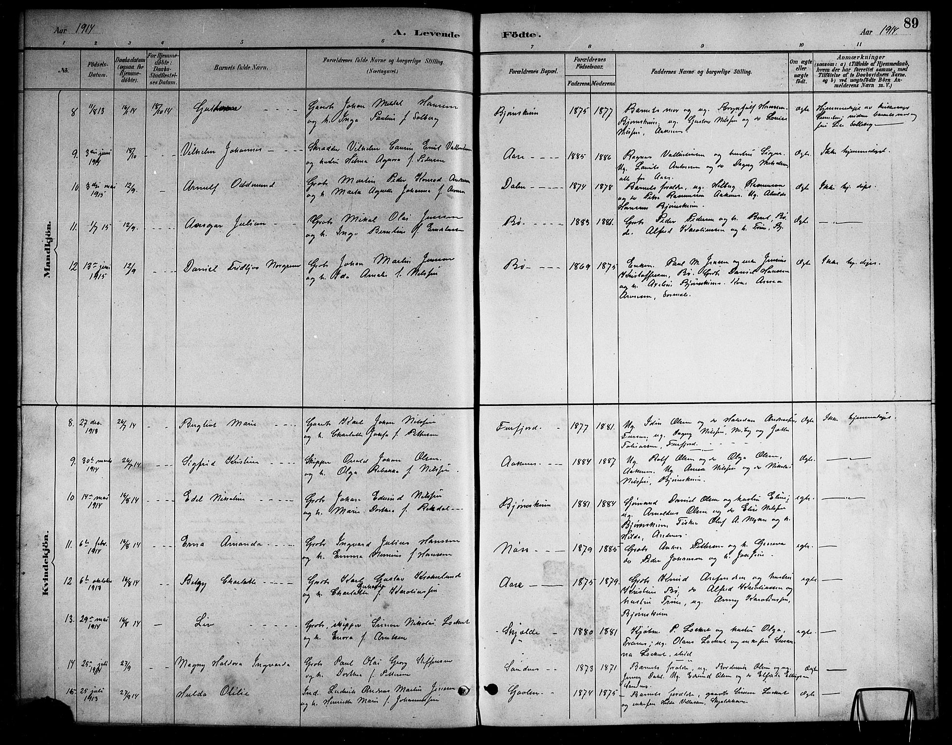 Ministerialprotokoller, klokkerbøker og fødselsregistre - Nordland, AV/SAT-A-1459/898/L1427: Parish register (copy) no. 898C02, 1887-1917, p. 89