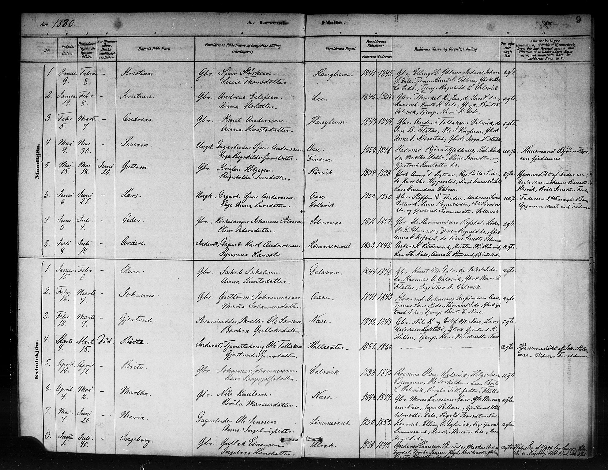 Vik sokneprestembete, AV/SAB-A-81501/H/Haa/Haac/L0001: Parish register (official) no. C 1, 1878-1890, p. 9