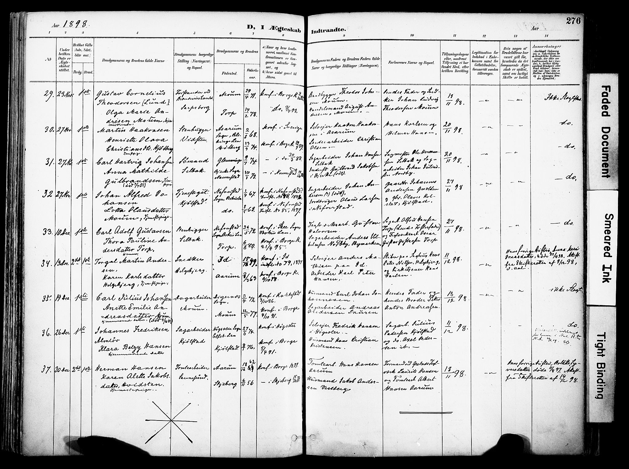 Borge prestekontor Kirkebøker, AV/SAO-A-10903/F/Fa/L0008: Parish register (official) no. I 8B, 1887-1902, p. 276