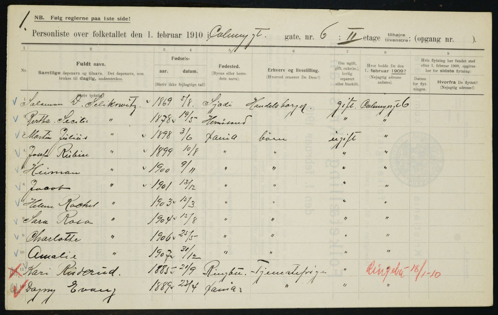 OBA, Municipal Census 1910 for Kristiania, 1910, p. 10880