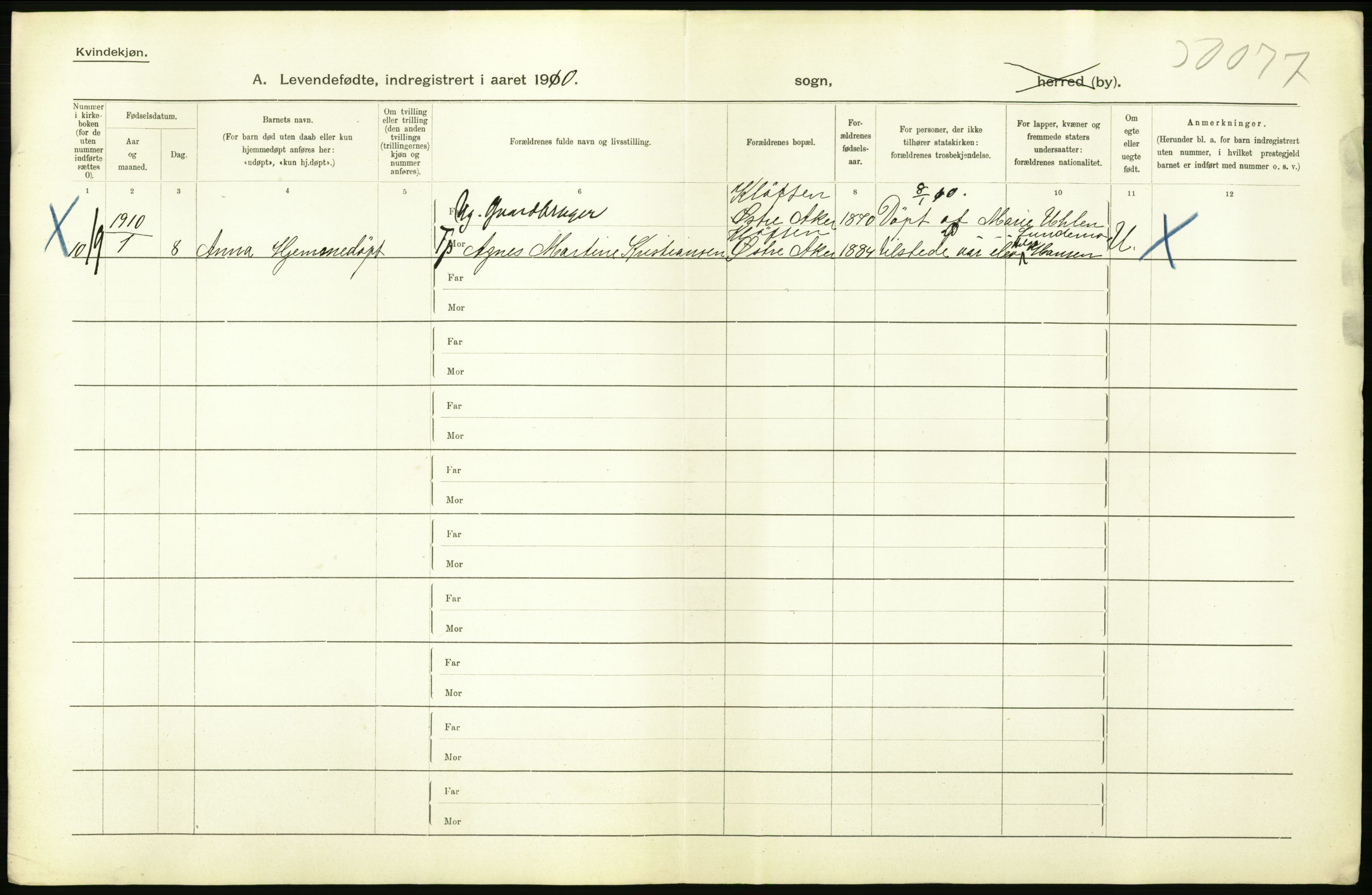 Statistisk sentralbyrå, Sosiodemografiske emner, Befolkning, AV/RA-S-2228/D/Df/Dfa/Dfah/L0007: Kristiania: Levendefødte kvinner., 1910, p. 646