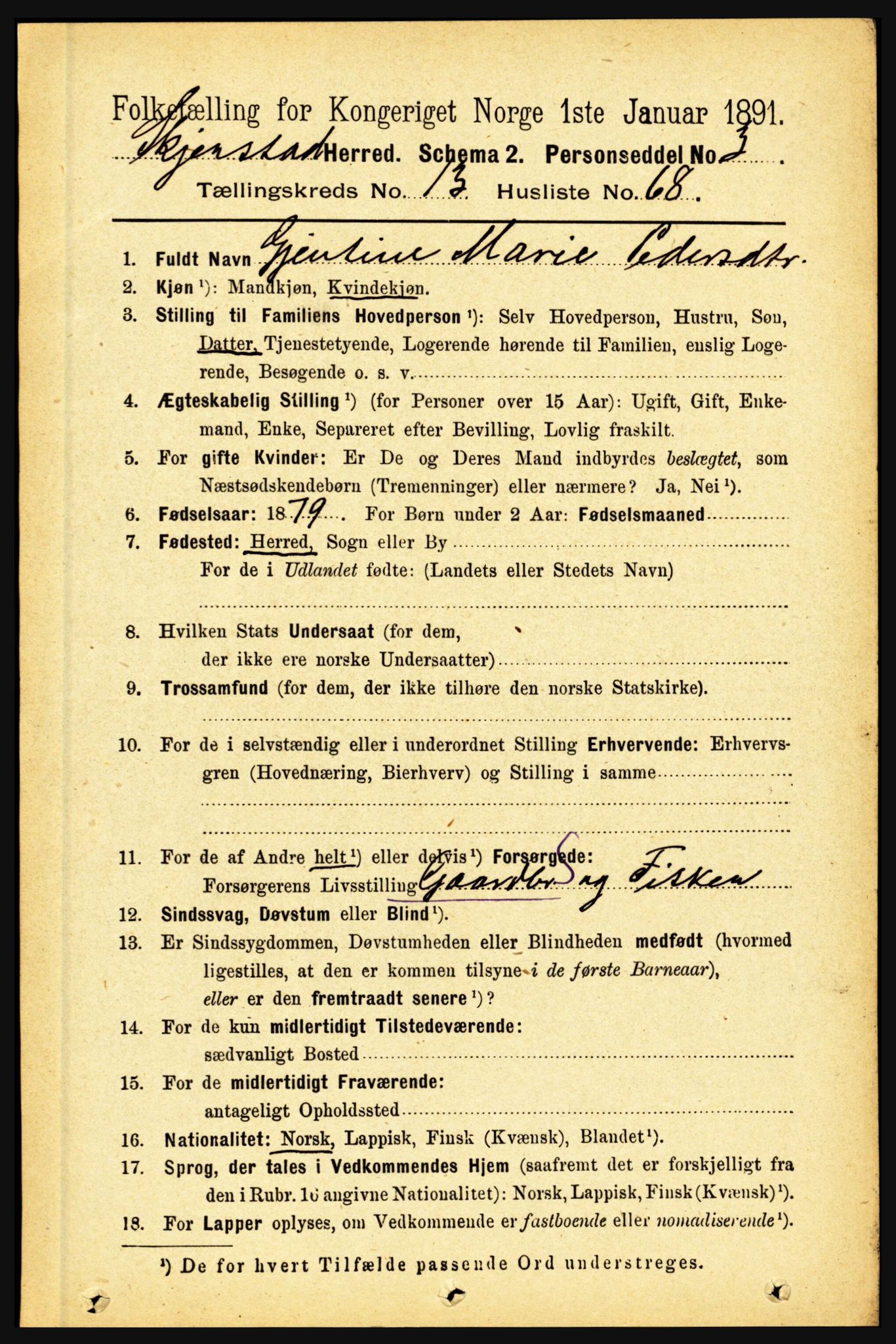 RA, 1891 census for 1842 Skjerstad, 1891, p. 4834