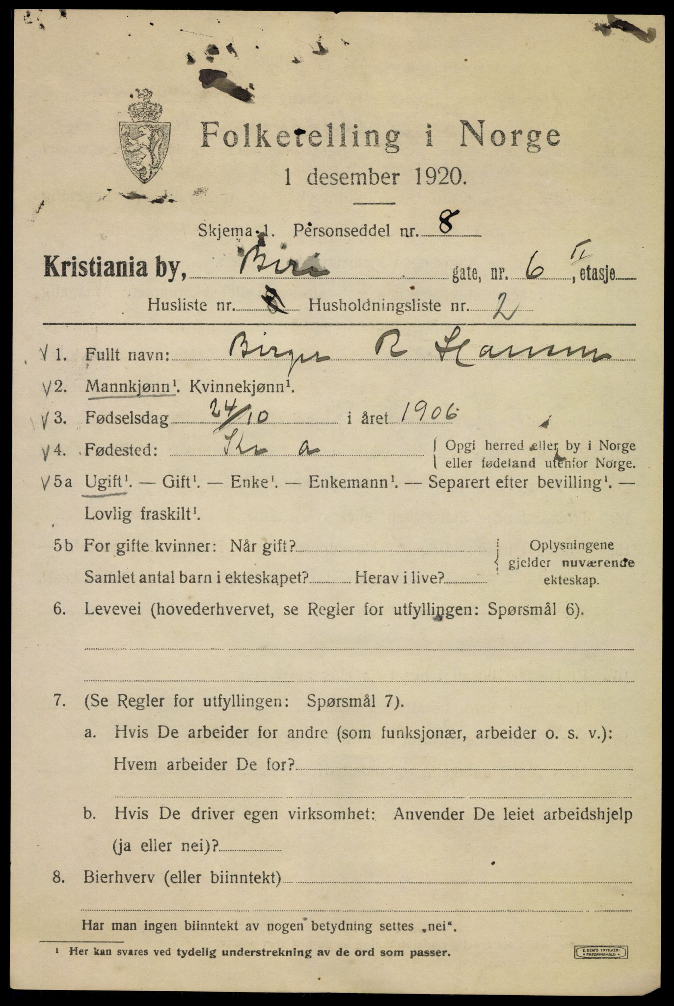 SAO, 1920 census for Kristiania, 1920, p. 155981