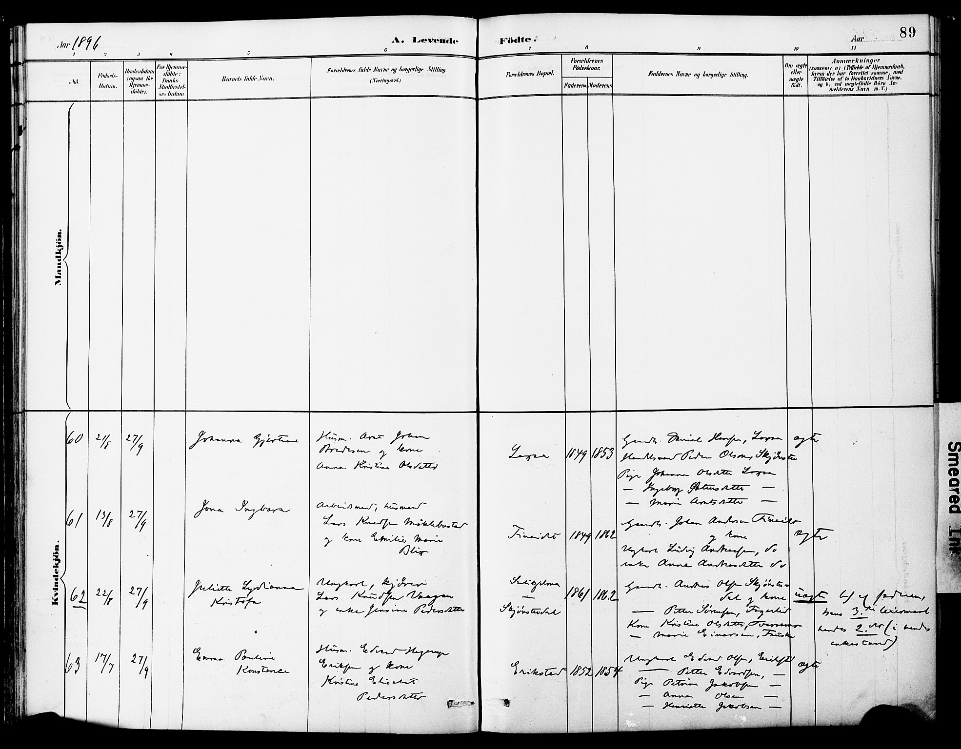 Ministerialprotokoller, klokkerbøker og fødselsregistre - Nordland, AV/SAT-A-1459/849/L0690: Parish register (official) no. 849A02, 1890-1897, p. 89