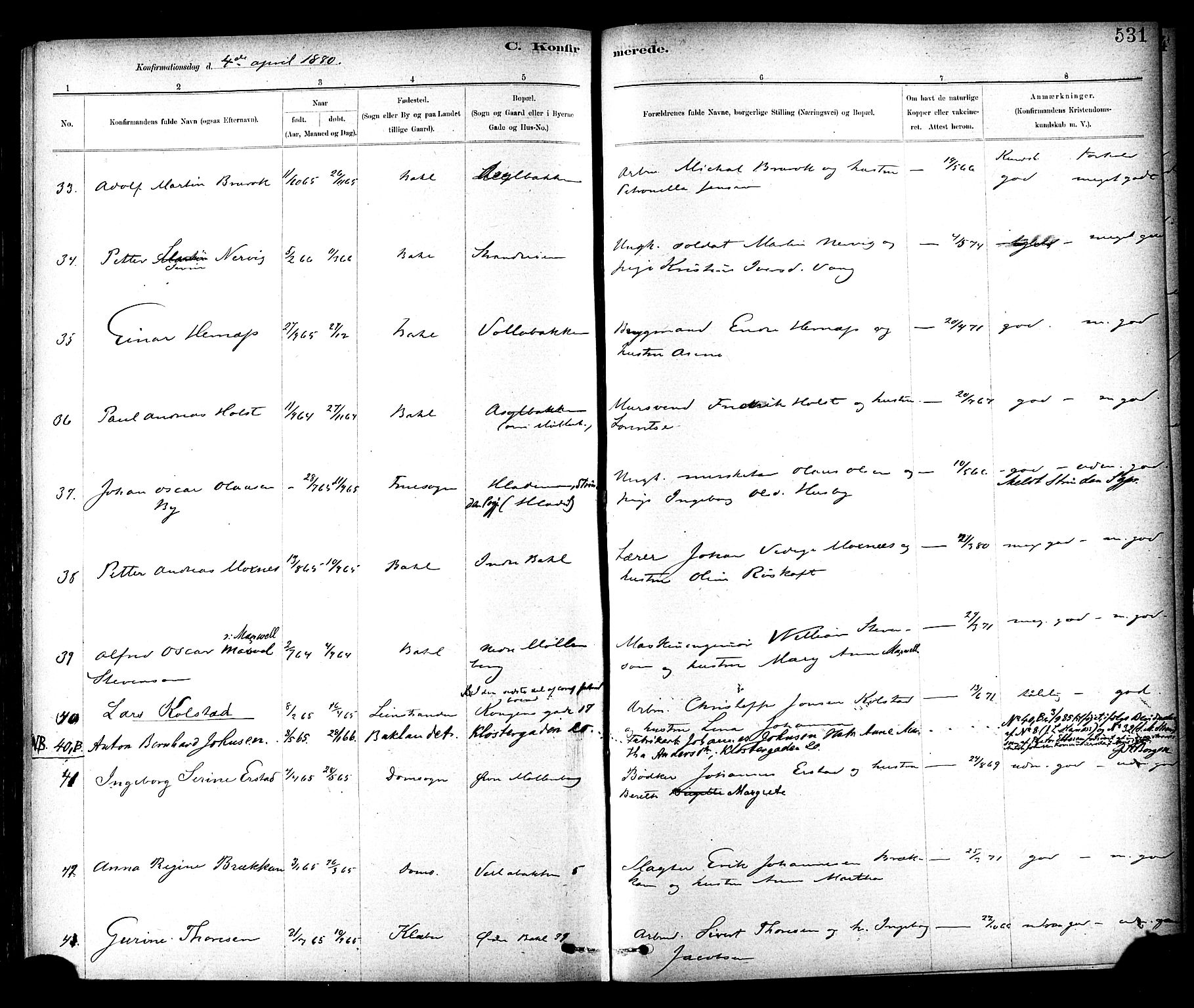 Ministerialprotokoller, klokkerbøker og fødselsregistre - Sør-Trøndelag, AV/SAT-A-1456/604/L0188: Parish register (official) no. 604A09, 1878-1892, p. 531