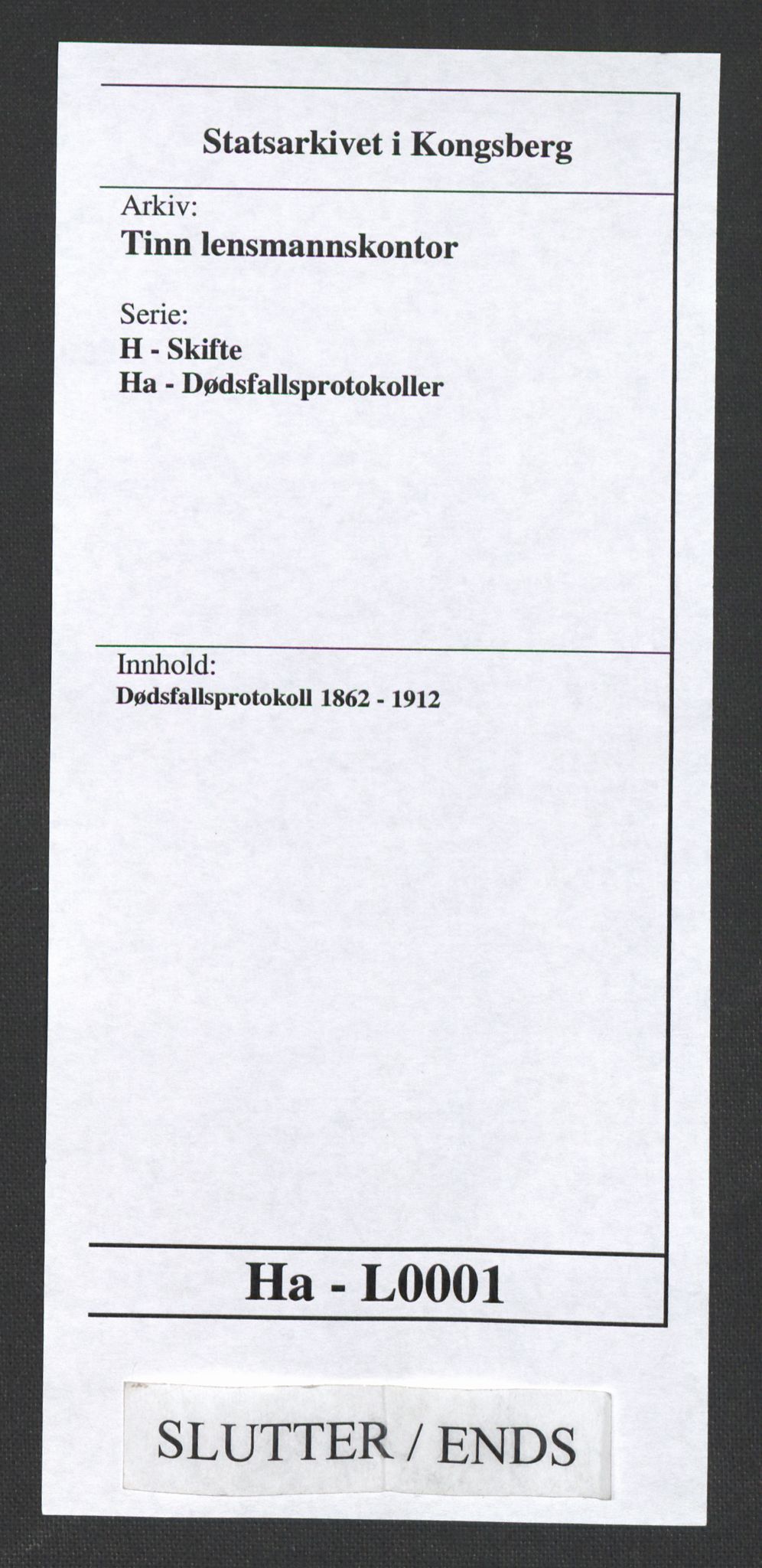 Tinn lensmannskontor, SAKO/A-576/H/Ha/L0001: Dødsfallsprotokoll, 1862-1912