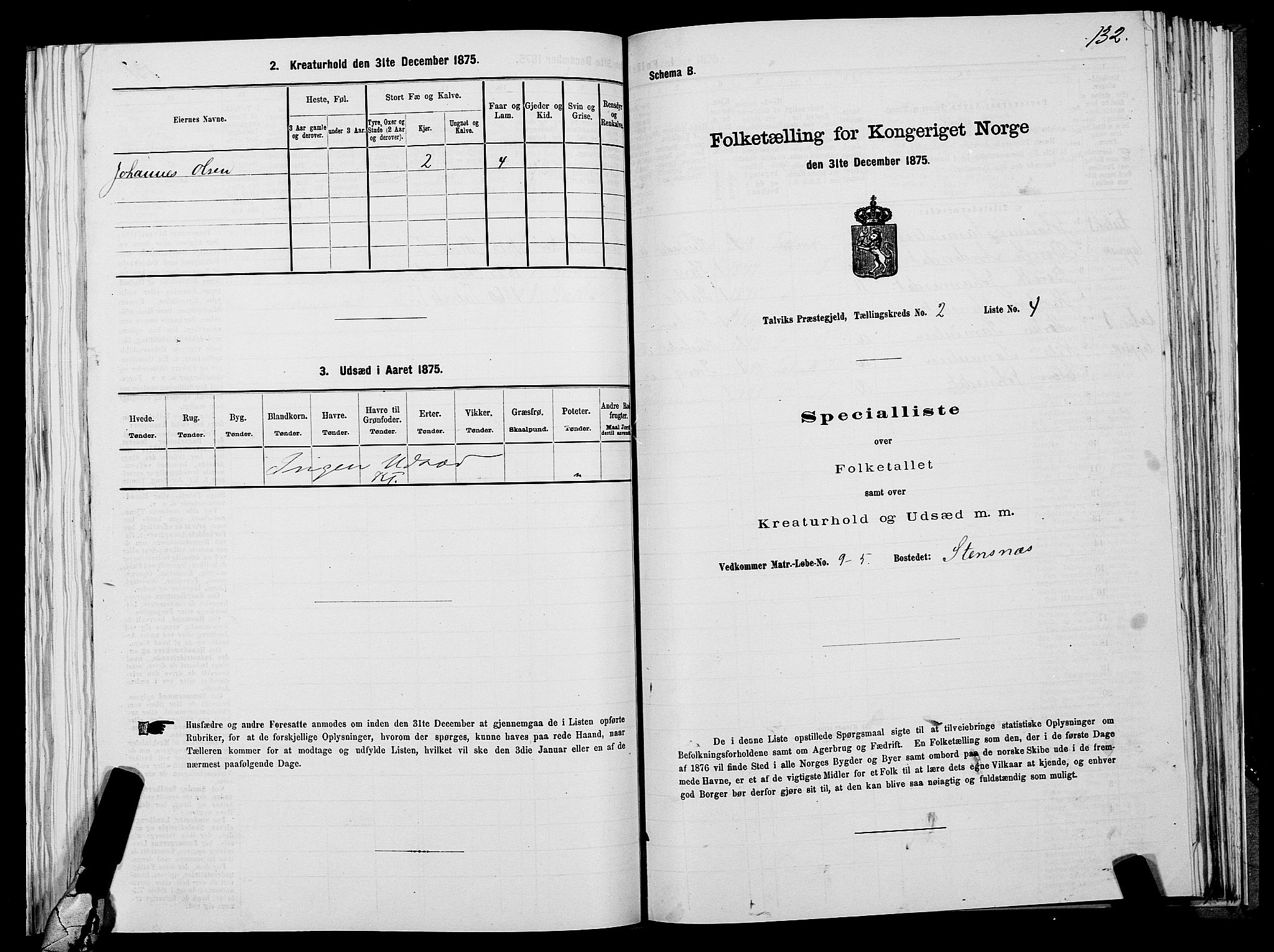 SATØ, 1875 census for 2013P Talvik, 1875, p. 1132