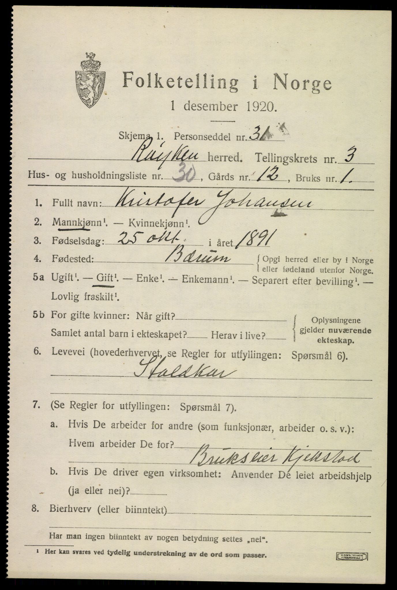 SAKO, 1920 census for Røyken, 1920, p. 4570