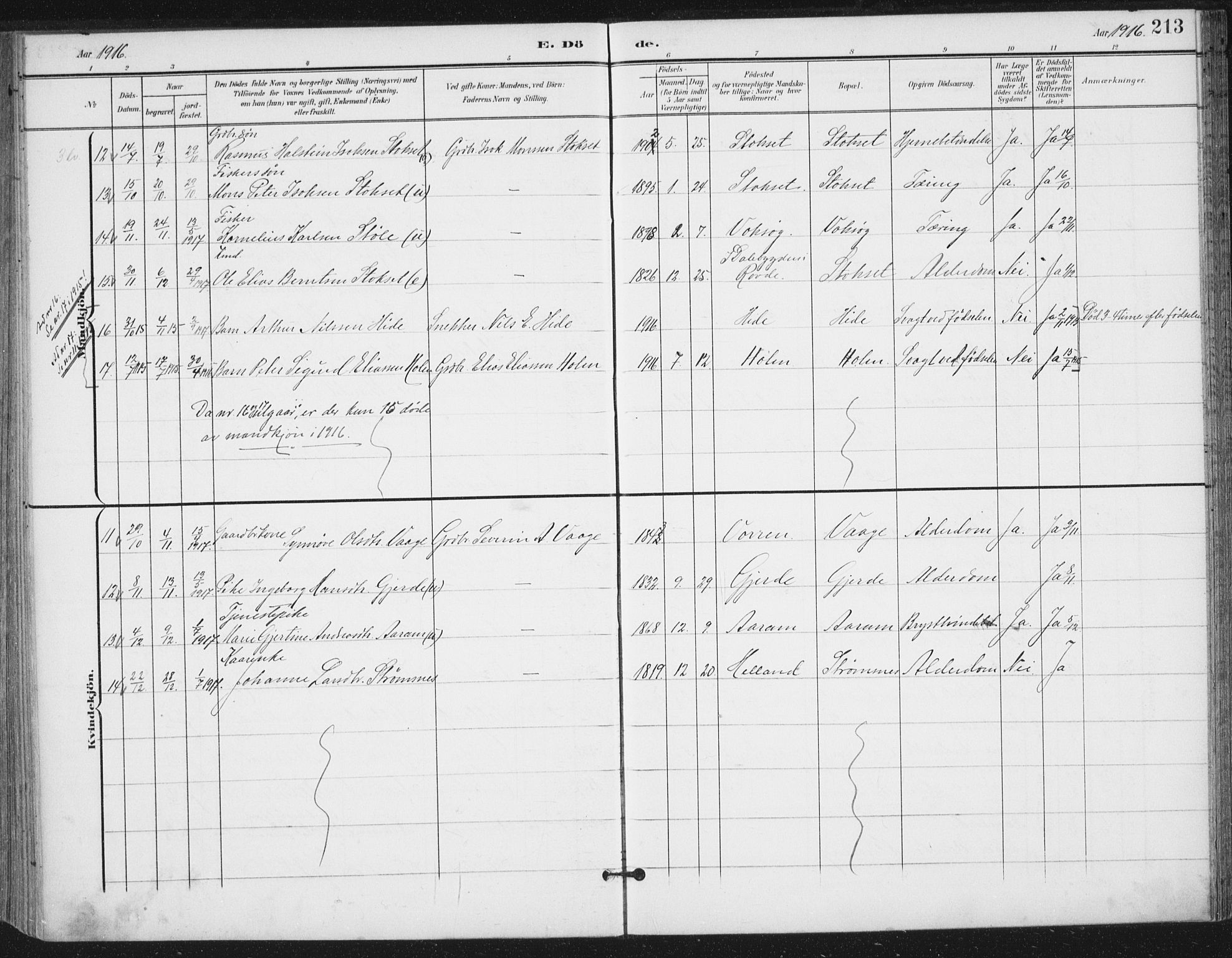 Ministerialprotokoller, klokkerbøker og fødselsregistre - Møre og Romsdal, SAT/A-1454/503/L0038: Parish register (official) no. 503A06, 1901-1917, p. 213
