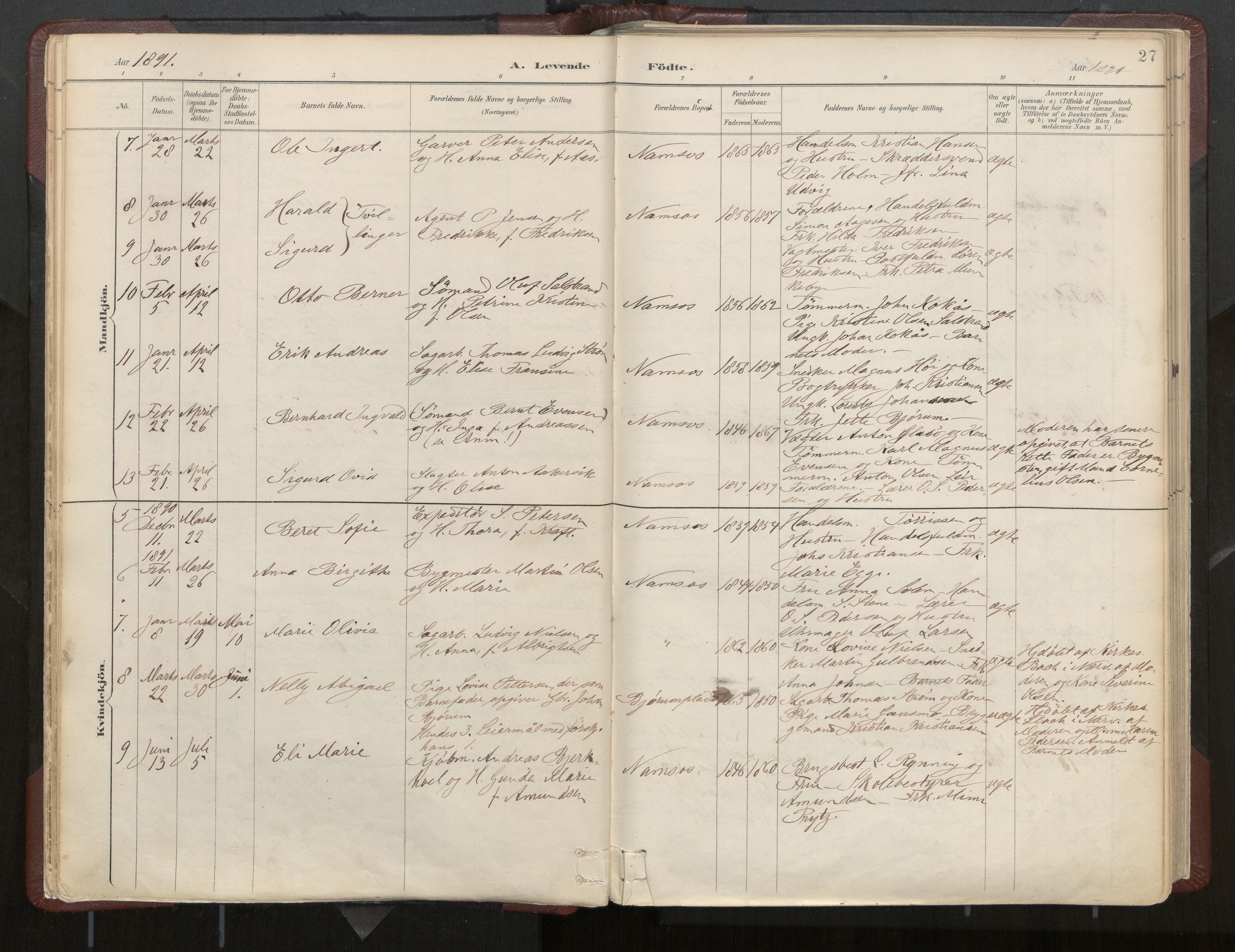 Ministerialprotokoller, klokkerbøker og fødselsregistre - Nord-Trøndelag, AV/SAT-A-1458/768/L0574: Parish register (official) no. 768A08, 1887-1927, p. 27