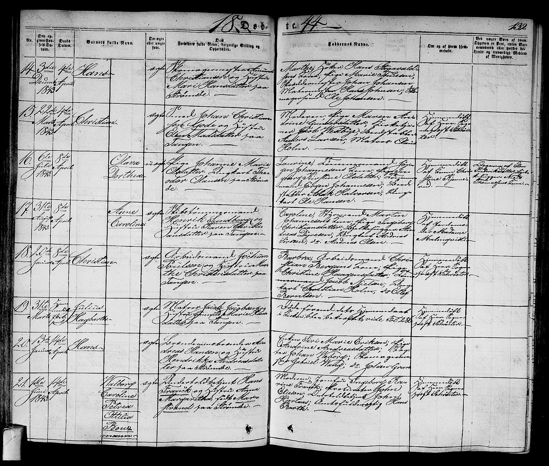 Strømsø kirkebøker, SAKO/A-246/F/Fa/L0012: Parish register (official) no. I 12, 1830-1847, p. 132
