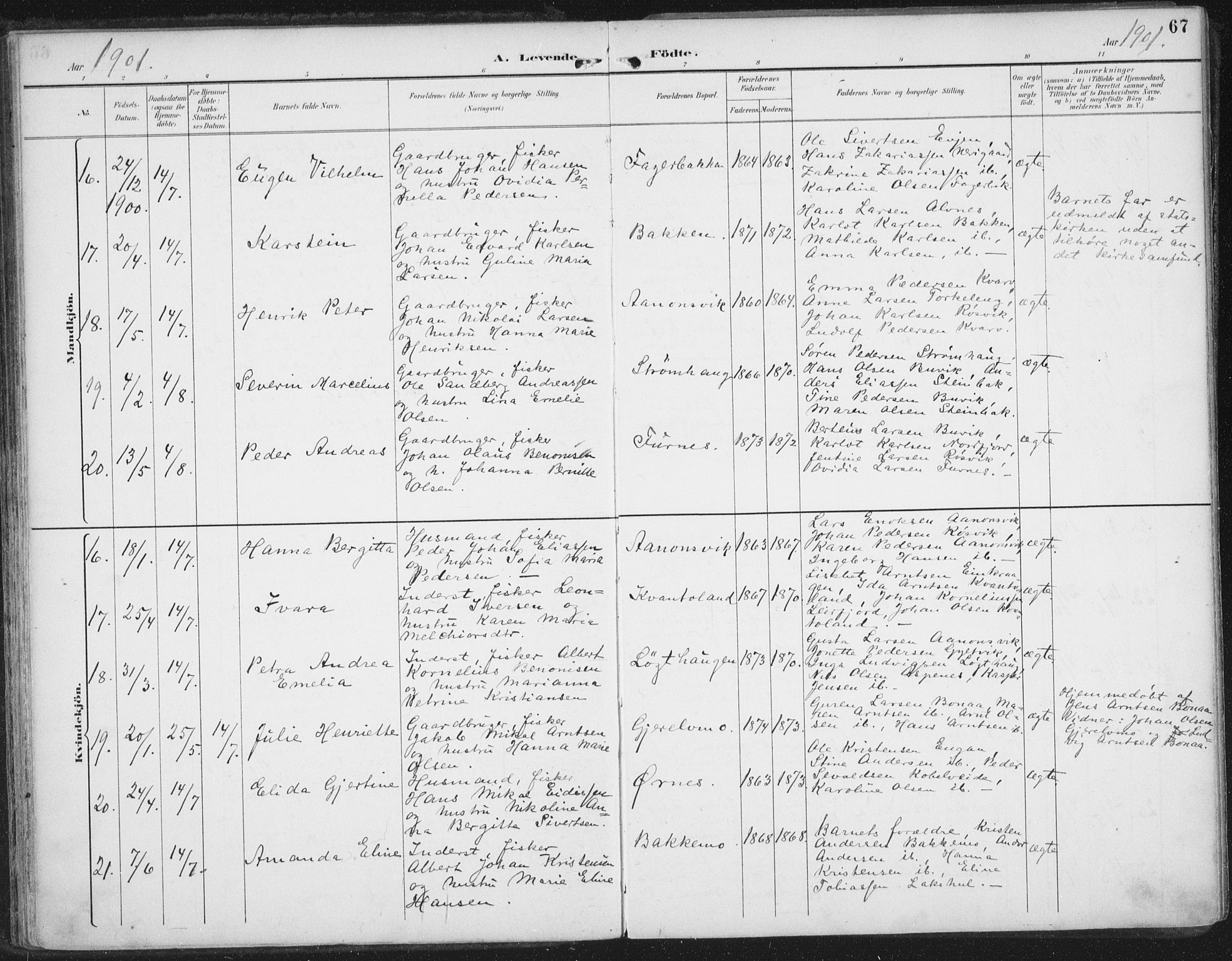 Ministerialprotokoller, klokkerbøker og fødselsregistre - Nordland, SAT/A-1459/854/L0779: Parish register (official) no. 854A02, 1892-1909, p. 67