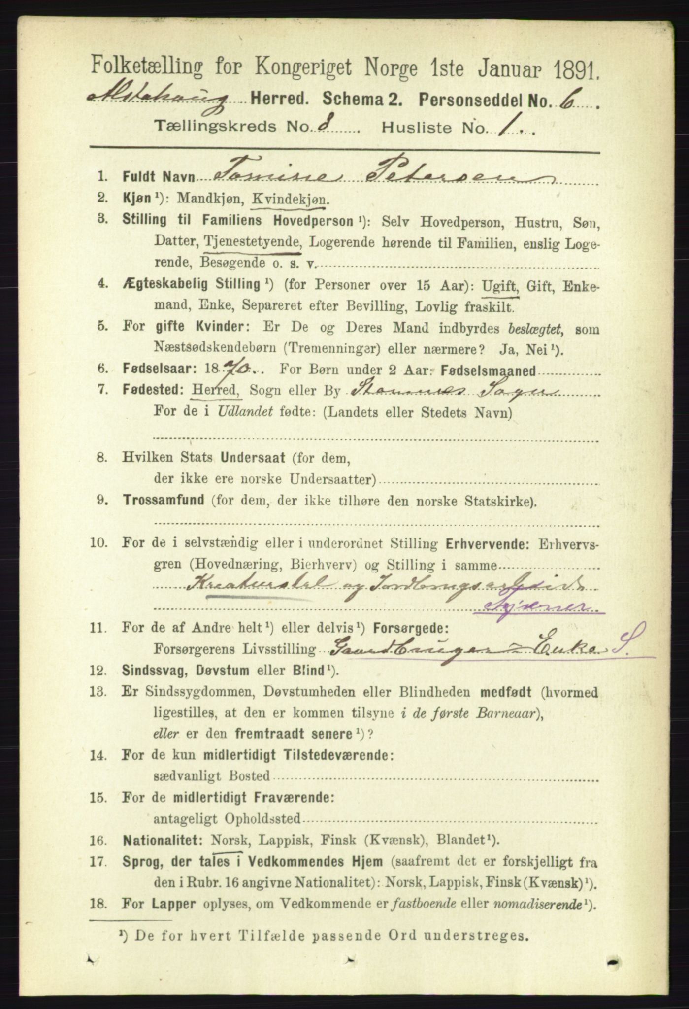 RA, 1891 census for 1820 Alstahaug, 1891, p. 2910