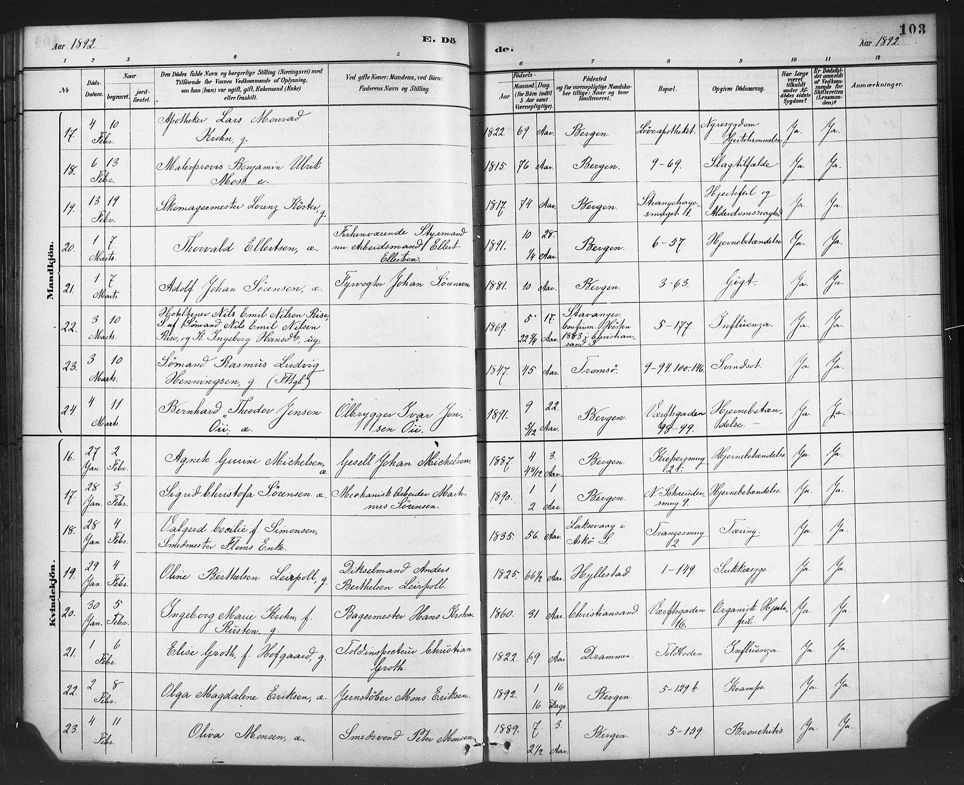 Nykirken Sokneprestembete, AV/SAB-A-77101/H/Haa/L0044: Parish register (official) no. E 4, 1882-1898, p. 103