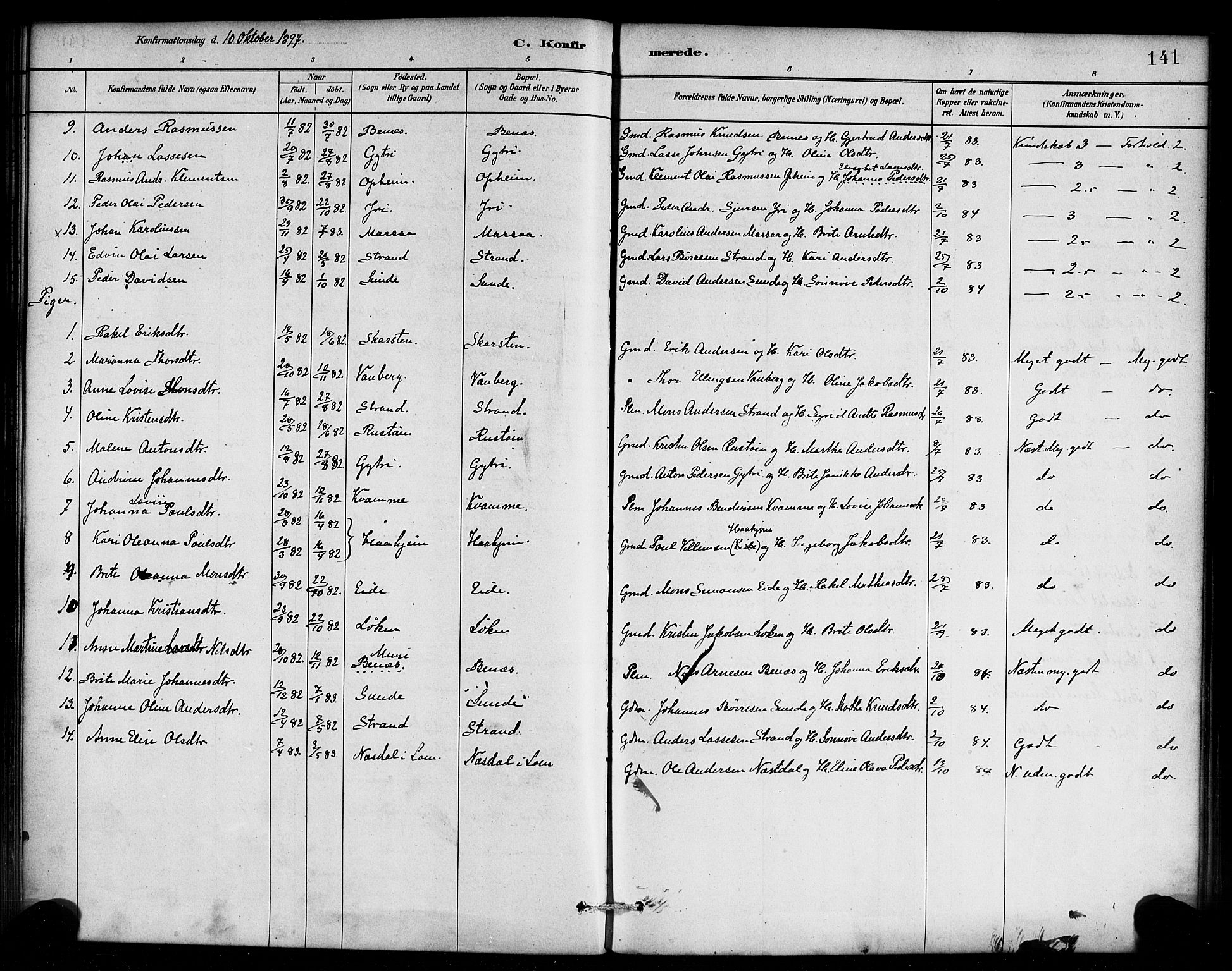 Innvik sokneprestembete, AV/SAB-A-80501: Parish register (official) no. C 1, 1879-1900, p. 141