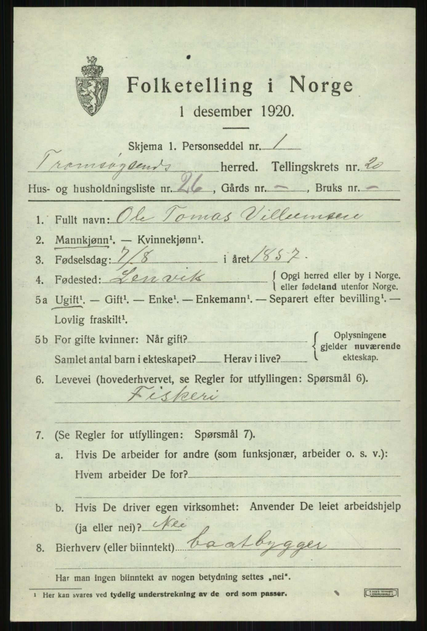 SATØ, 1920 census for Tromsøysund, 1920, p. 10930