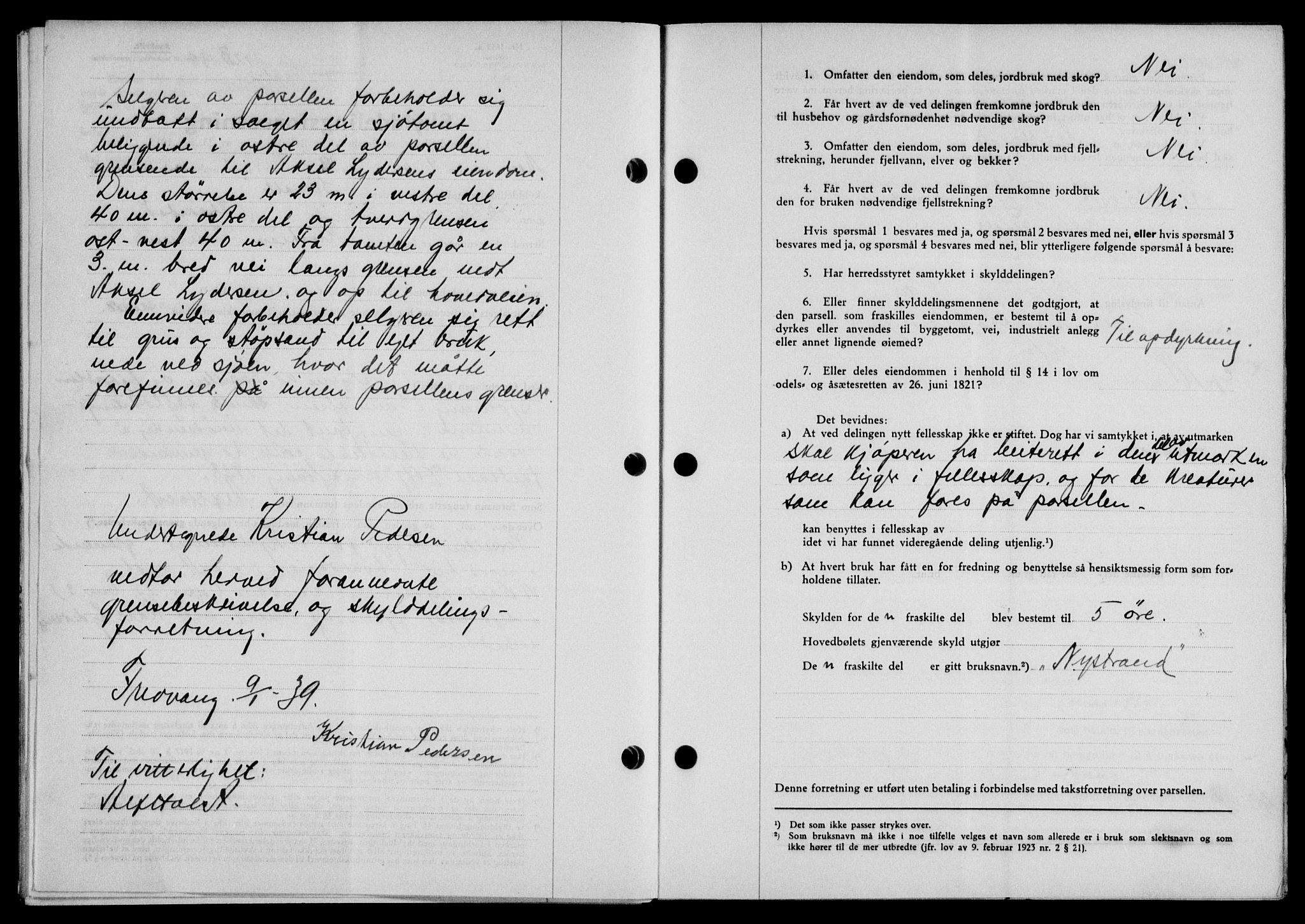 Lofoten sorenskriveri, SAT/A-0017/1/2/2C/L0007a: Mortgage book no. 7a, 1939-1940, Diary no: : 2723/1939