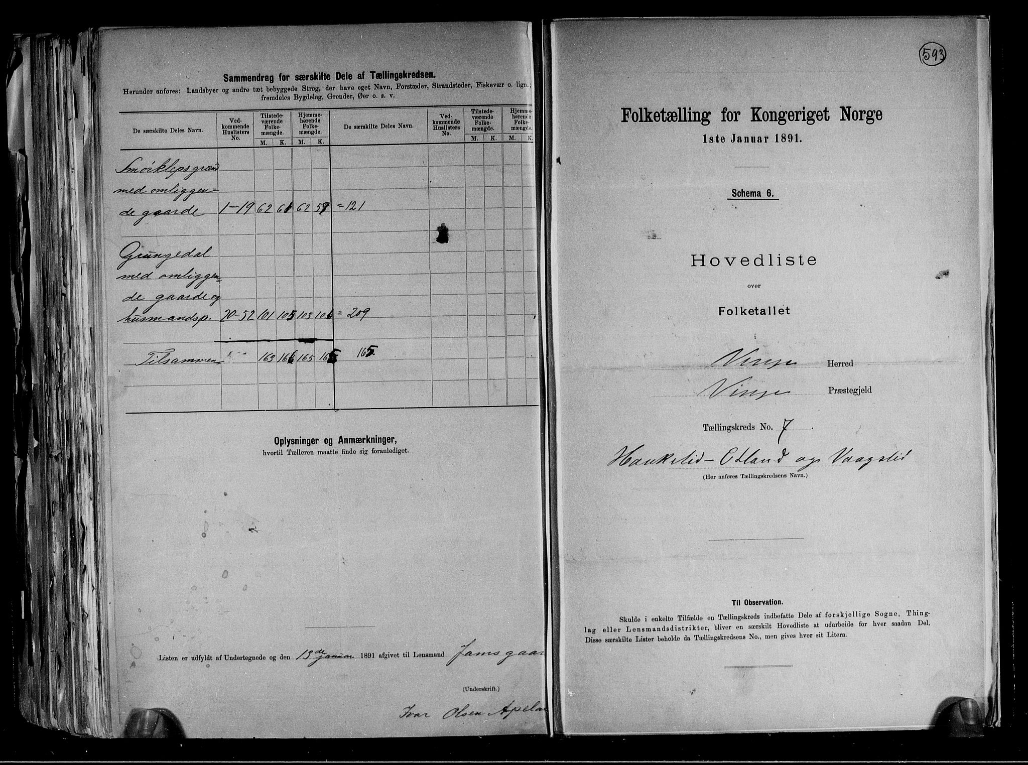 RA, 1891 census for 0834 Vinje, 1891, p. 16