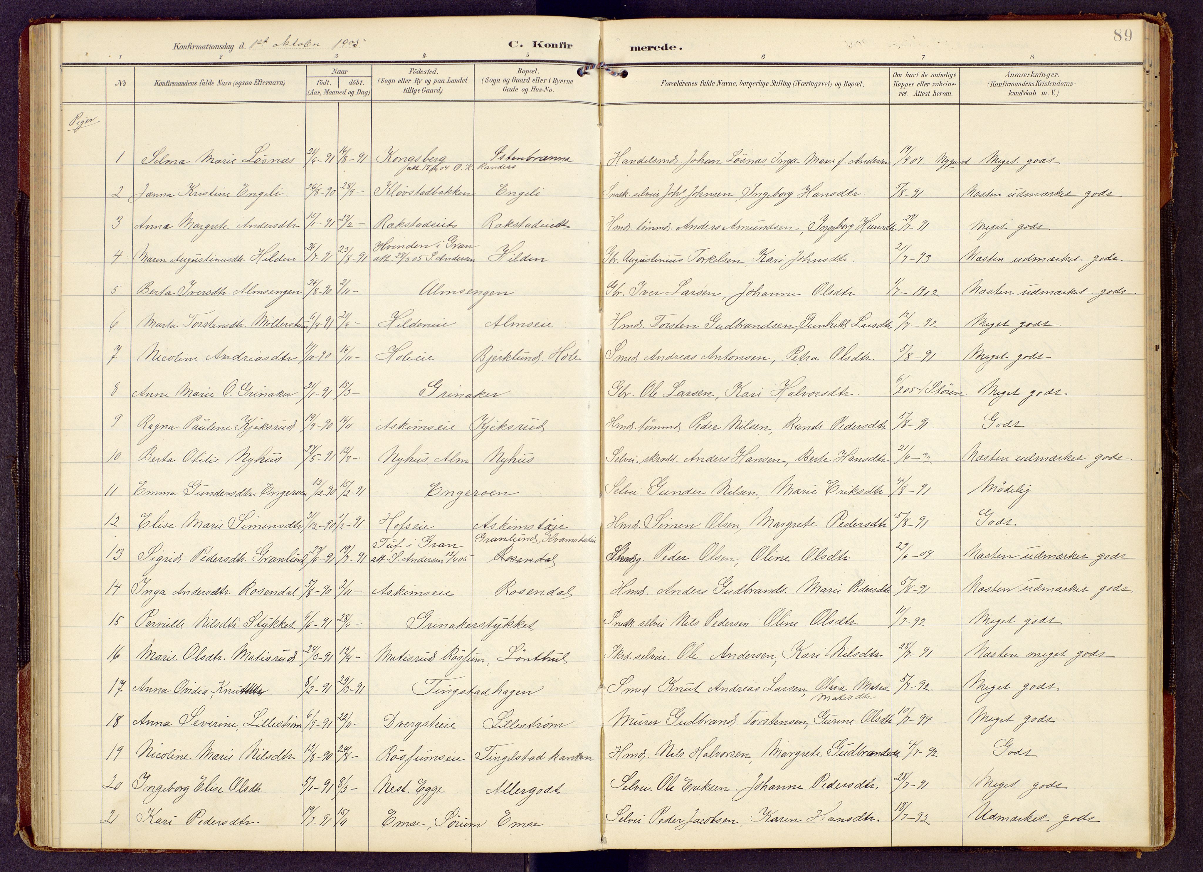 Brandbu prestekontor, SAH/PREST-114/H/Ha/Hab/L0009: Parish register (copy) no. 9, 1903-1916, p. 89