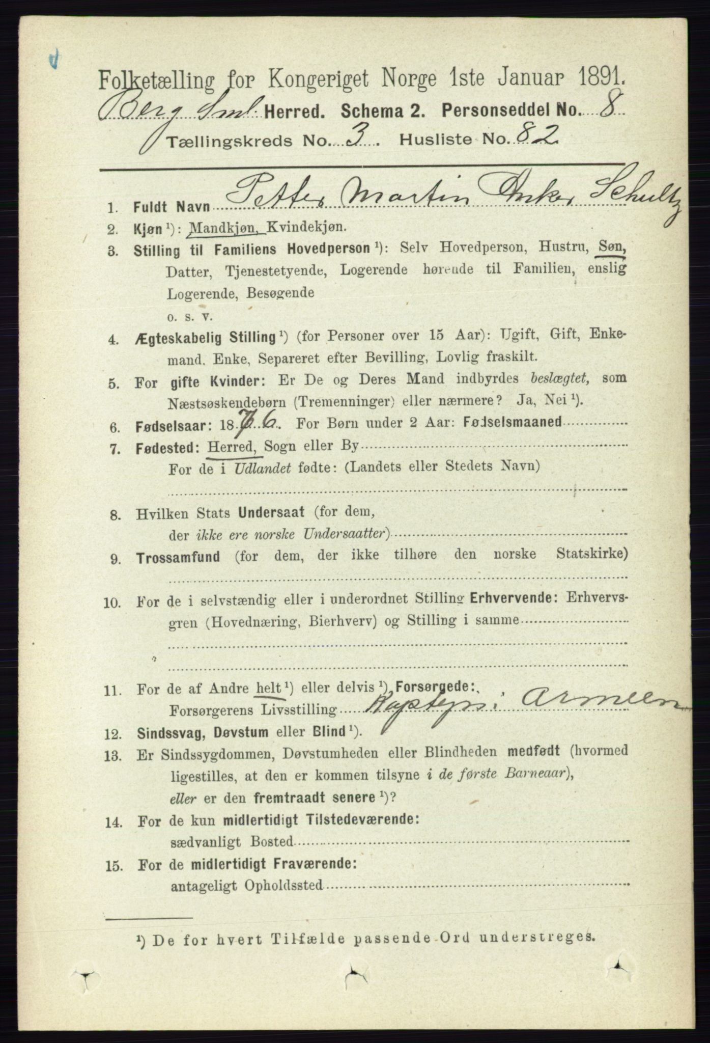 RA, 1891 census for 0116 Berg, 1891, p. 2421