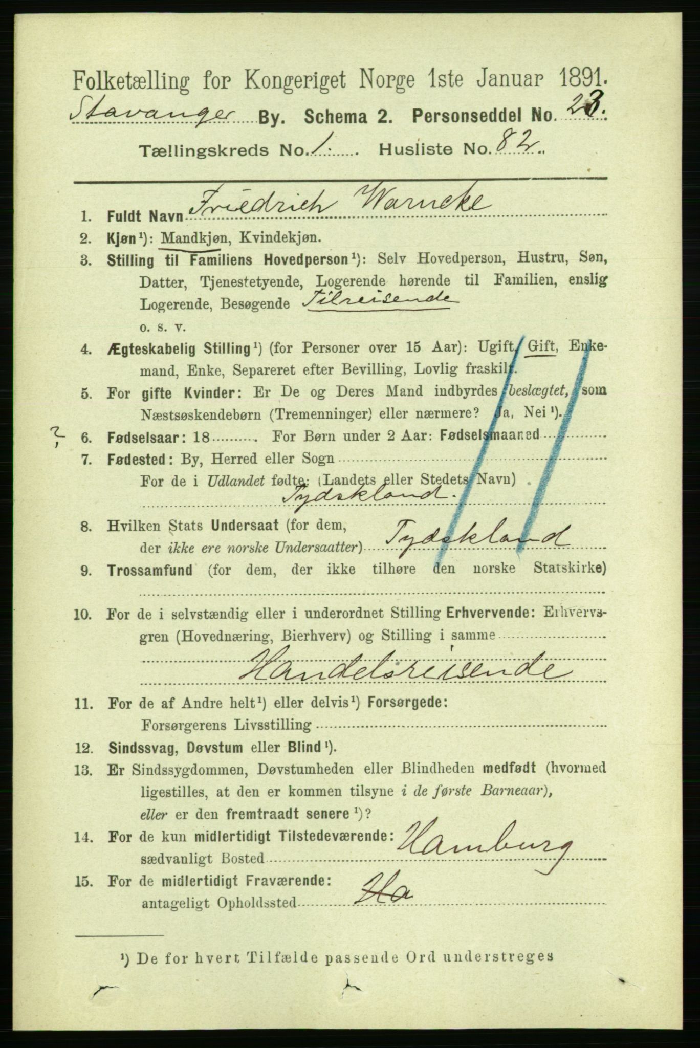 RA, 1891 census for 1103 Stavanger, 1891, p. 5916