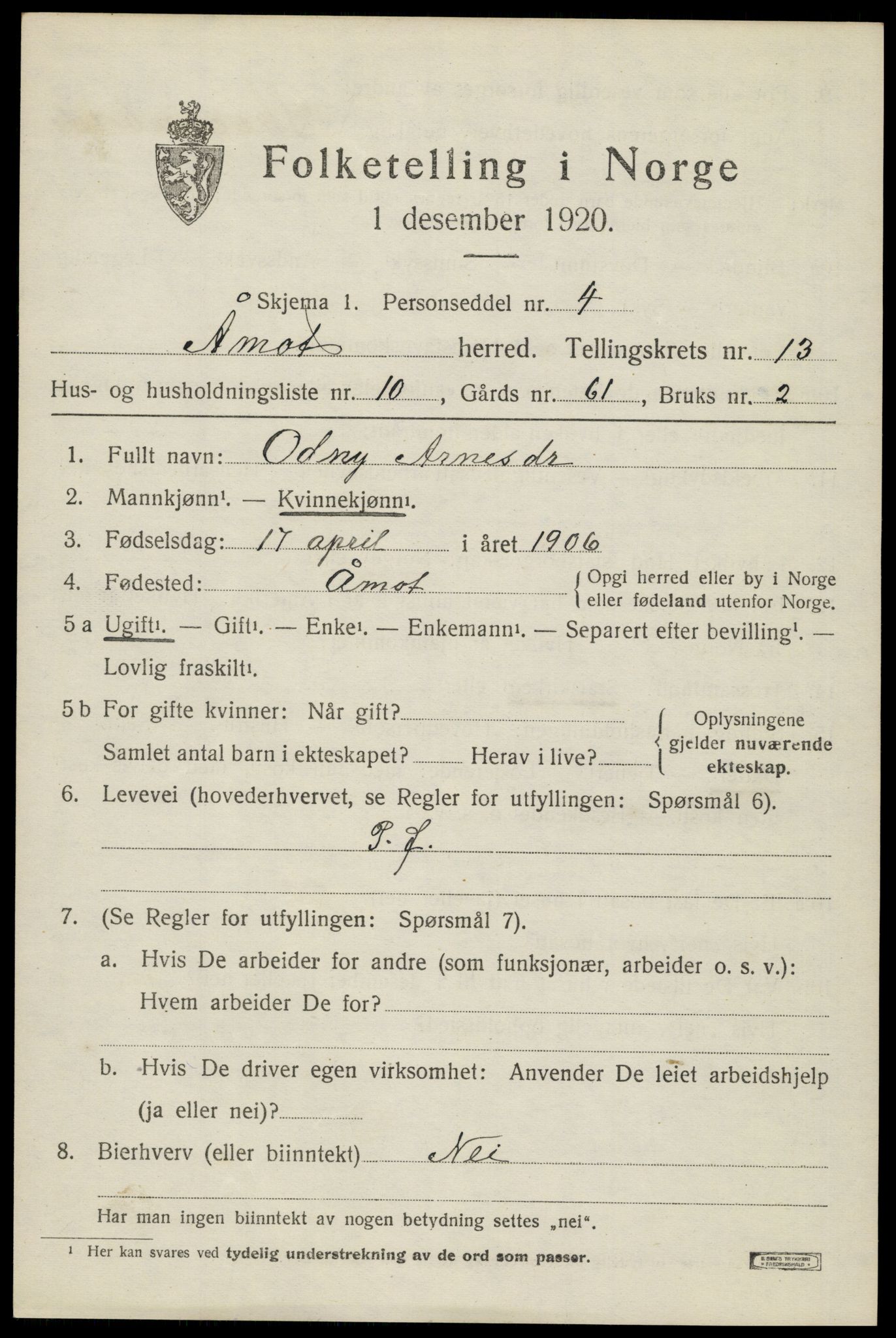 SAH, 1920 census for Åmot, 1920, p. 10861